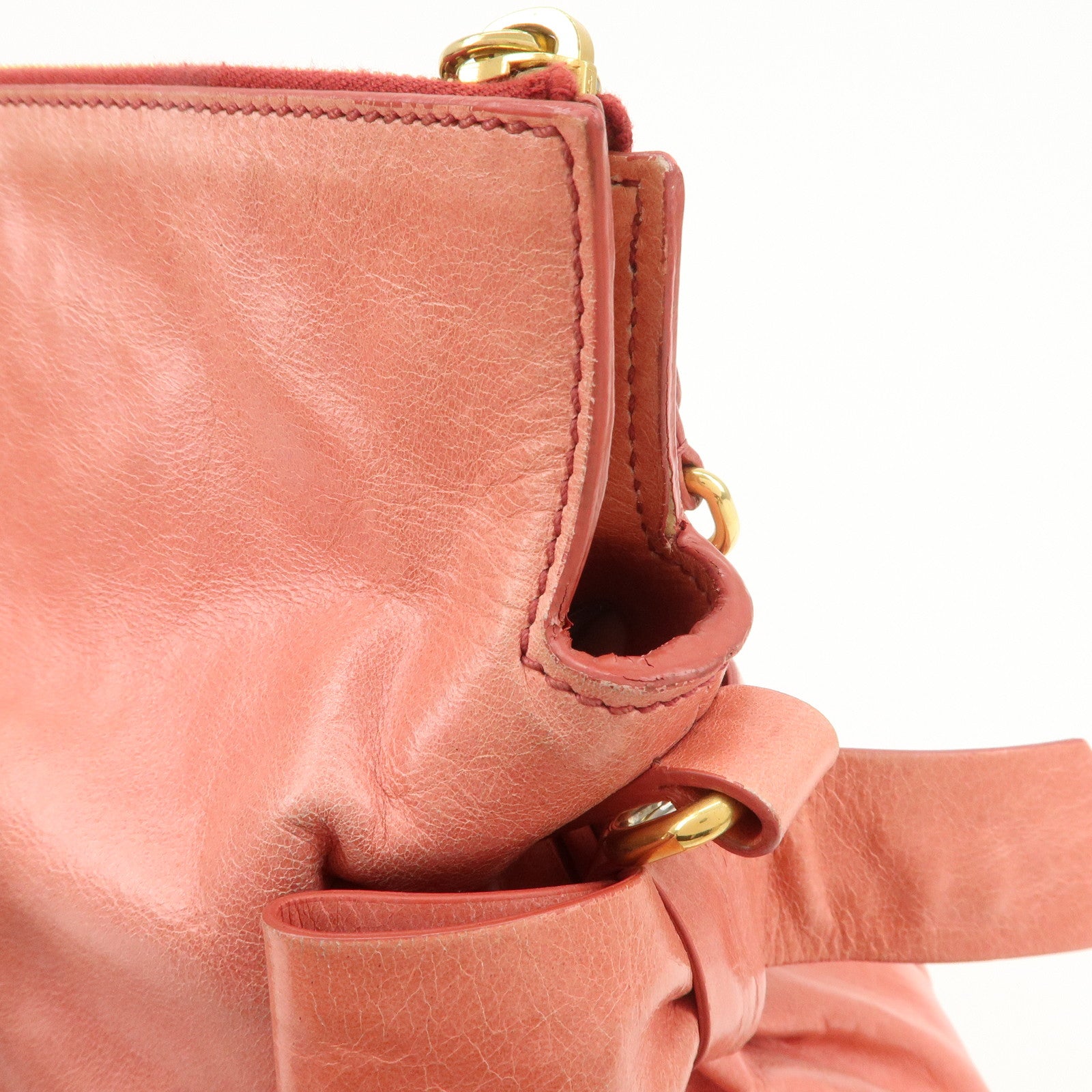 MIU MIU Leather Ribbon 2Way Shoulder Bag Hand Bag Pink RT0365
