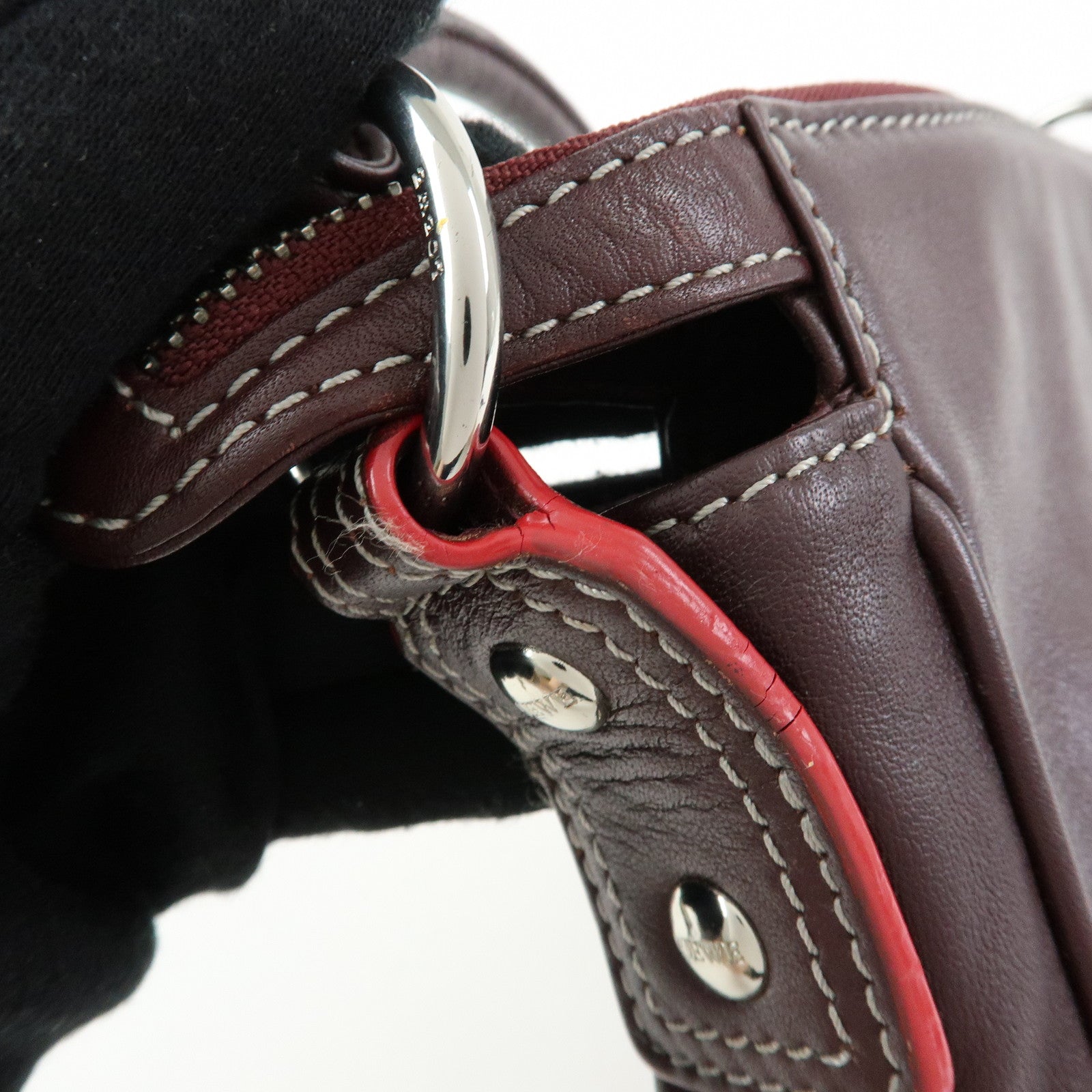 LOEWE Anagram Suede Leather Shoulder Crossbody Bag Bordeaux