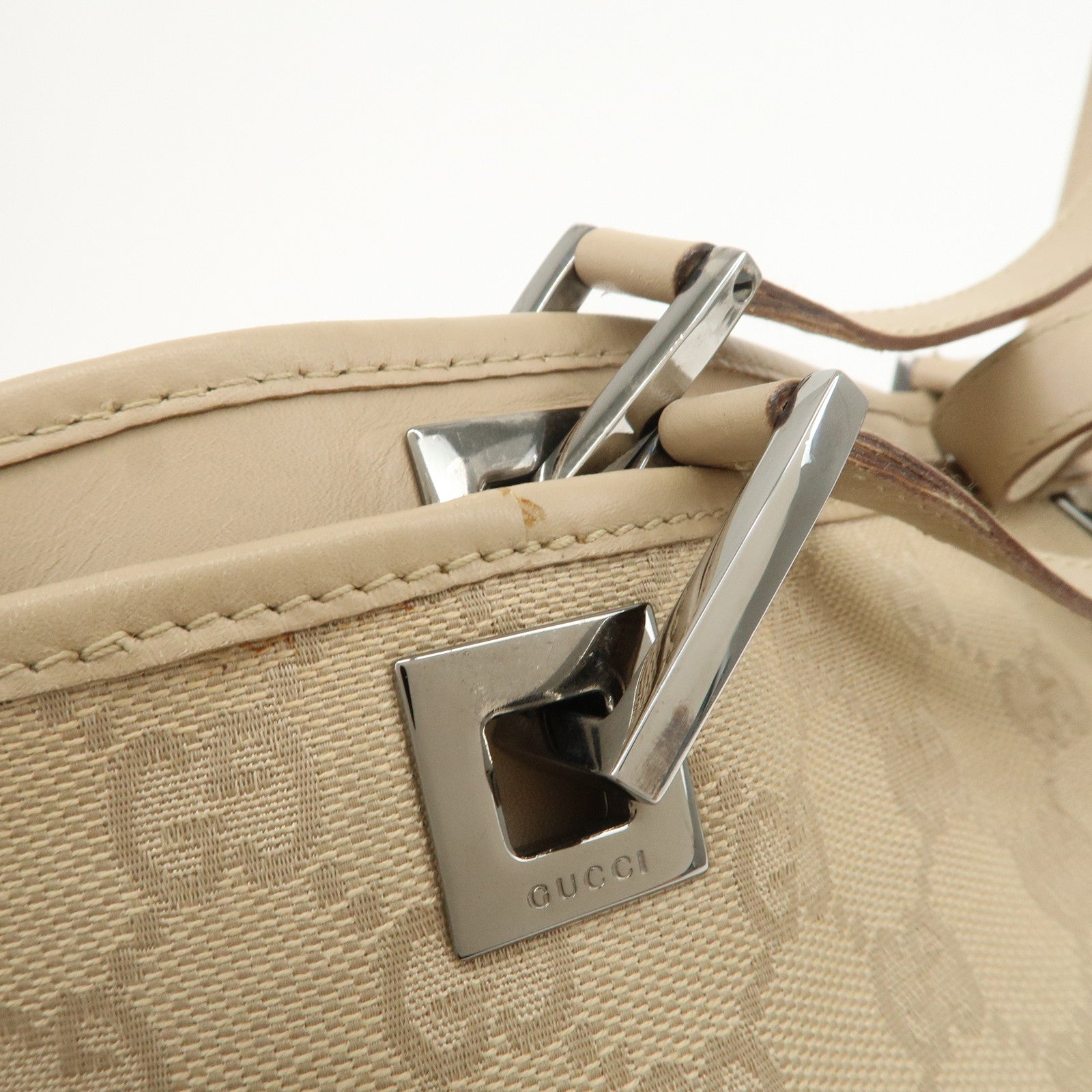 GUCCI GG Canvas Leather Tote Bag Shoulder Bag Beige 31243