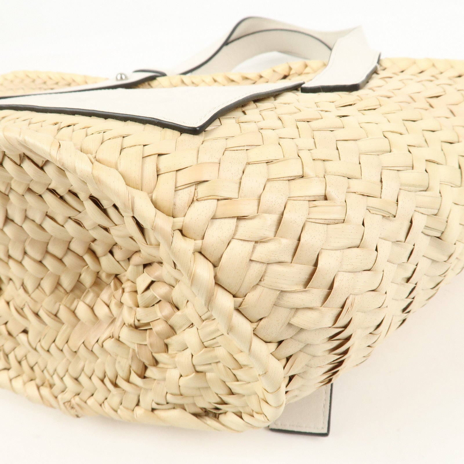 LOEWE Raffia Leather Small Basket Bag Hand Bag Natural White