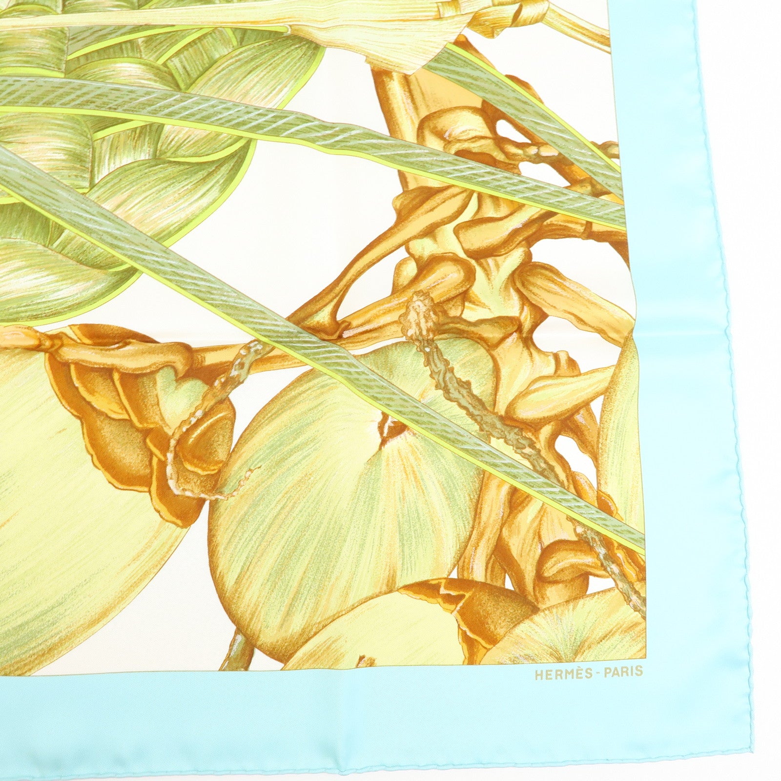 HERMES HERMES Carre 90 Silk 100% Scarf Jardin Creole Green Blue