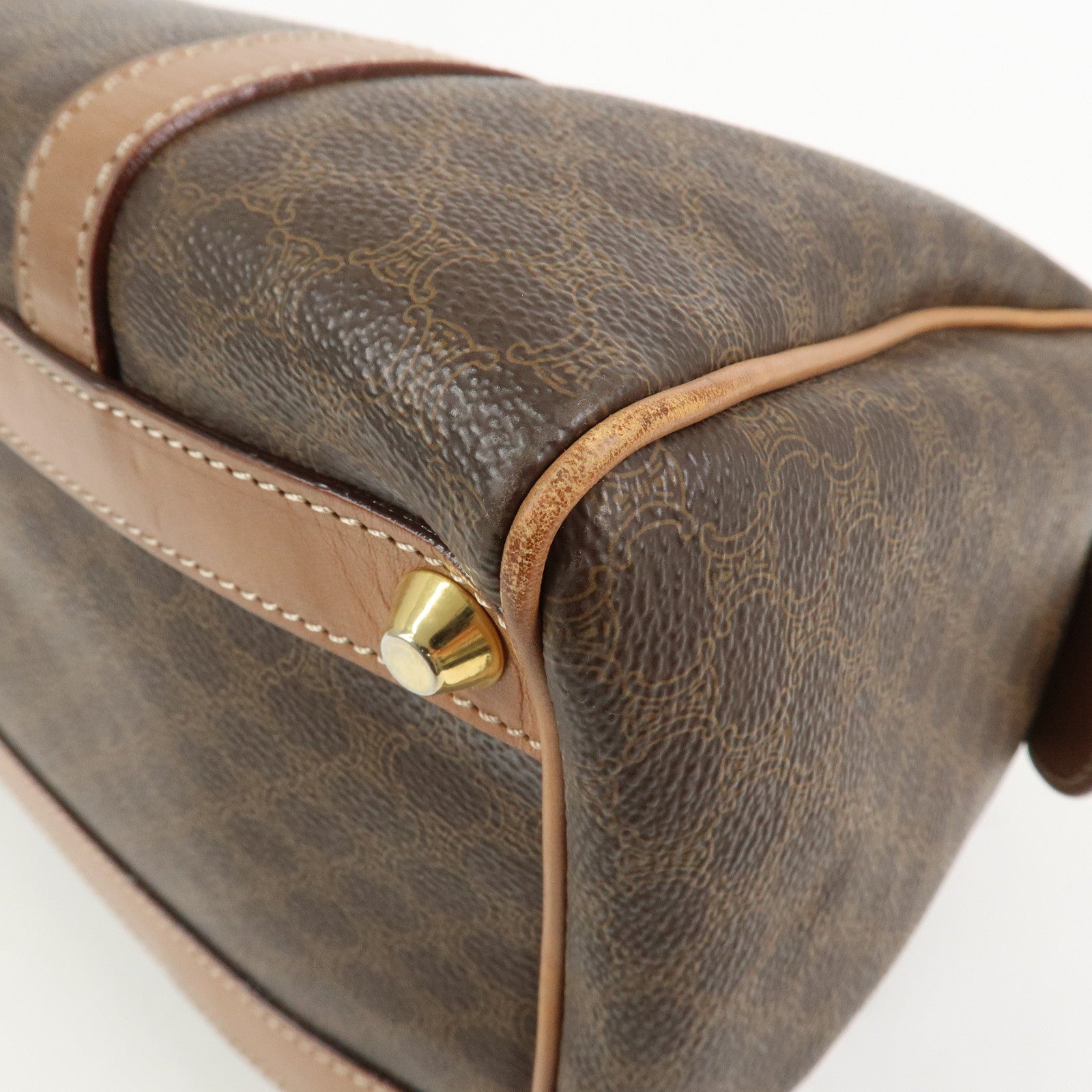 CELINE Macadam Logo PVC Leather Boston Bag Hand Bag Brown