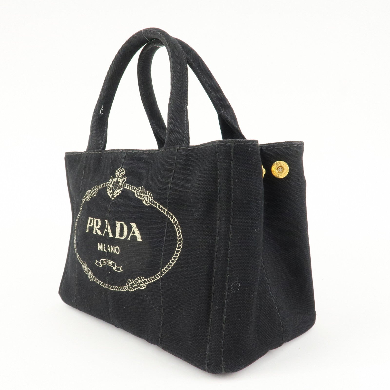 PRADA Canapa Mini Canvas 2Way Bag Hand Bag Shoulder Bag Black 1BG439 Used
