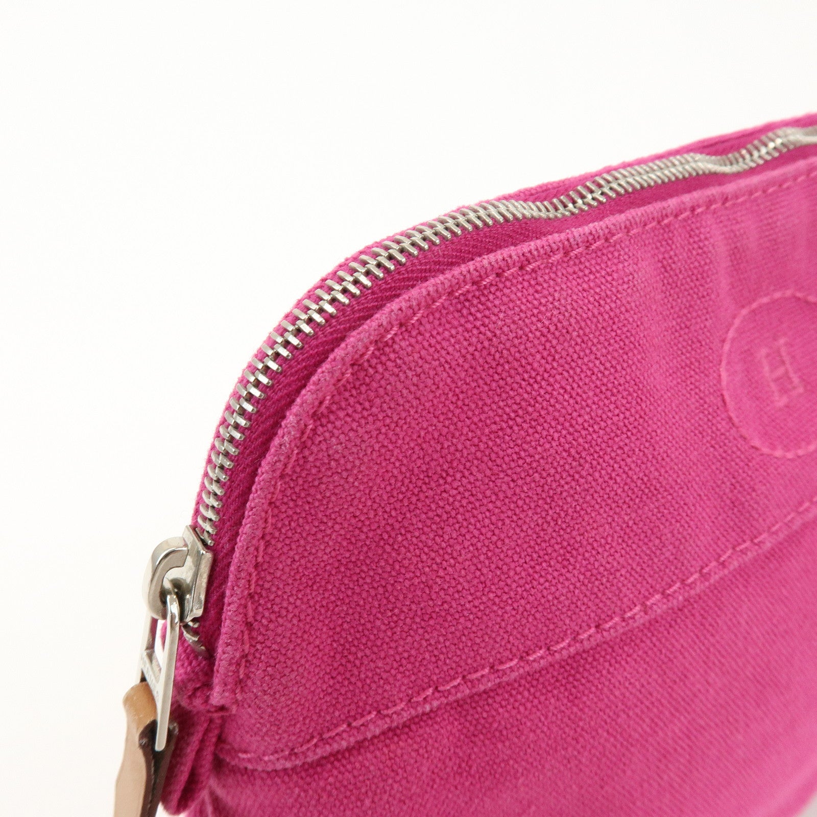 HERMES Logo Cotton Leather Bolide Pouch Mini Cosmetic Pouch Pink