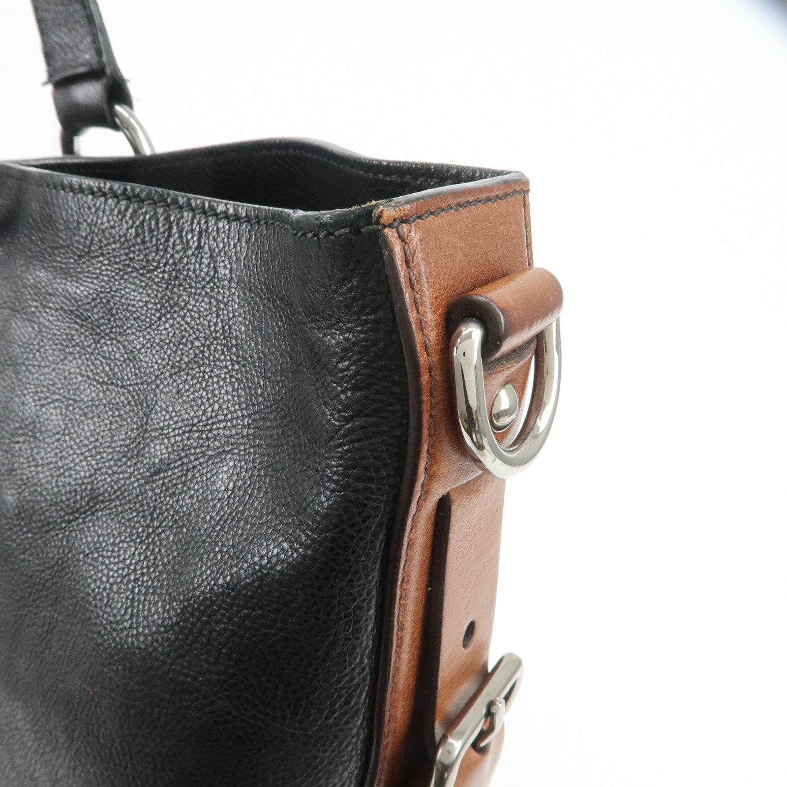 PRADA Leather 2Way Bag Tote Bag Shoulder Bag Black VA0801