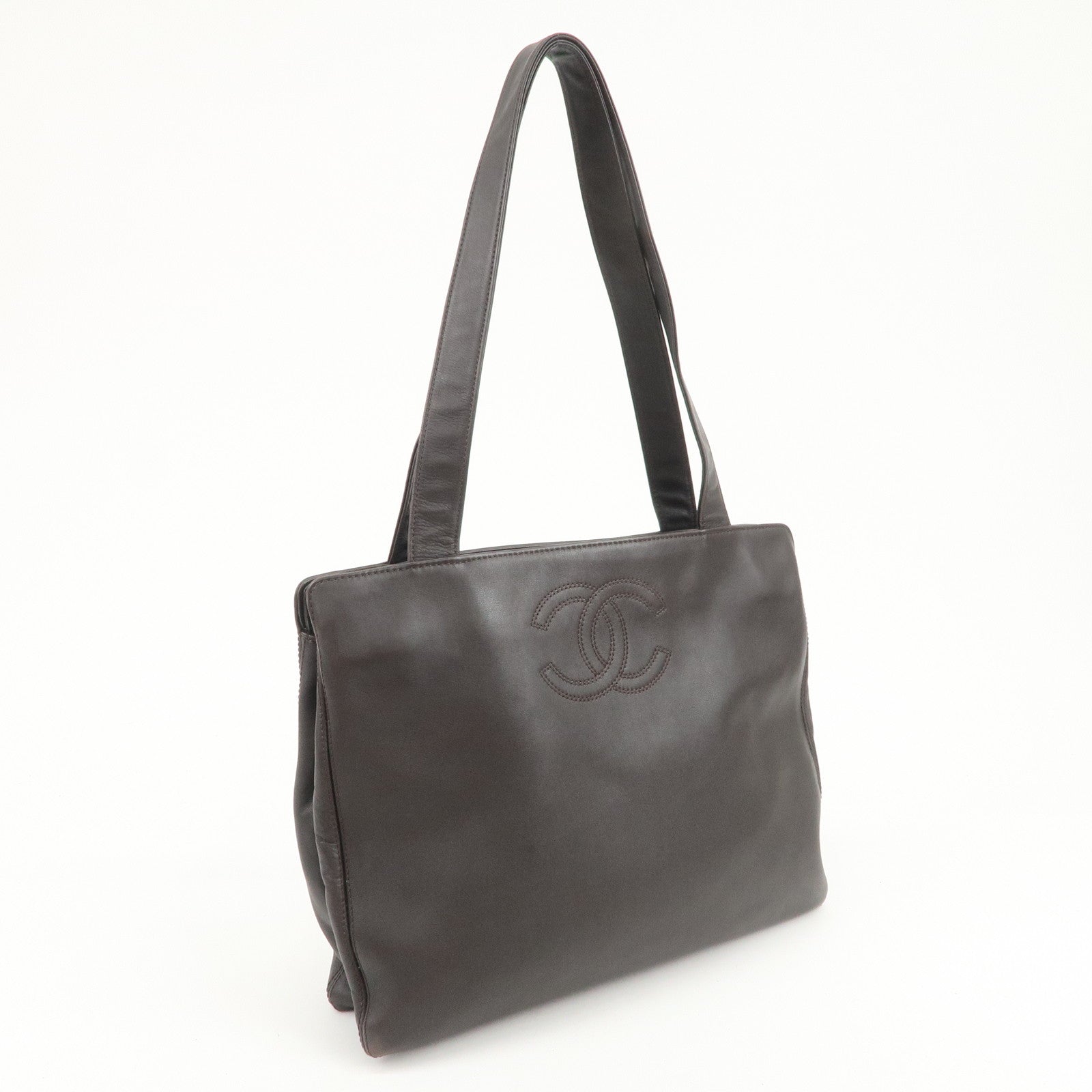 CHANEL COCO Mark Leather Tote Bag Shoulder Bag Brown A14305