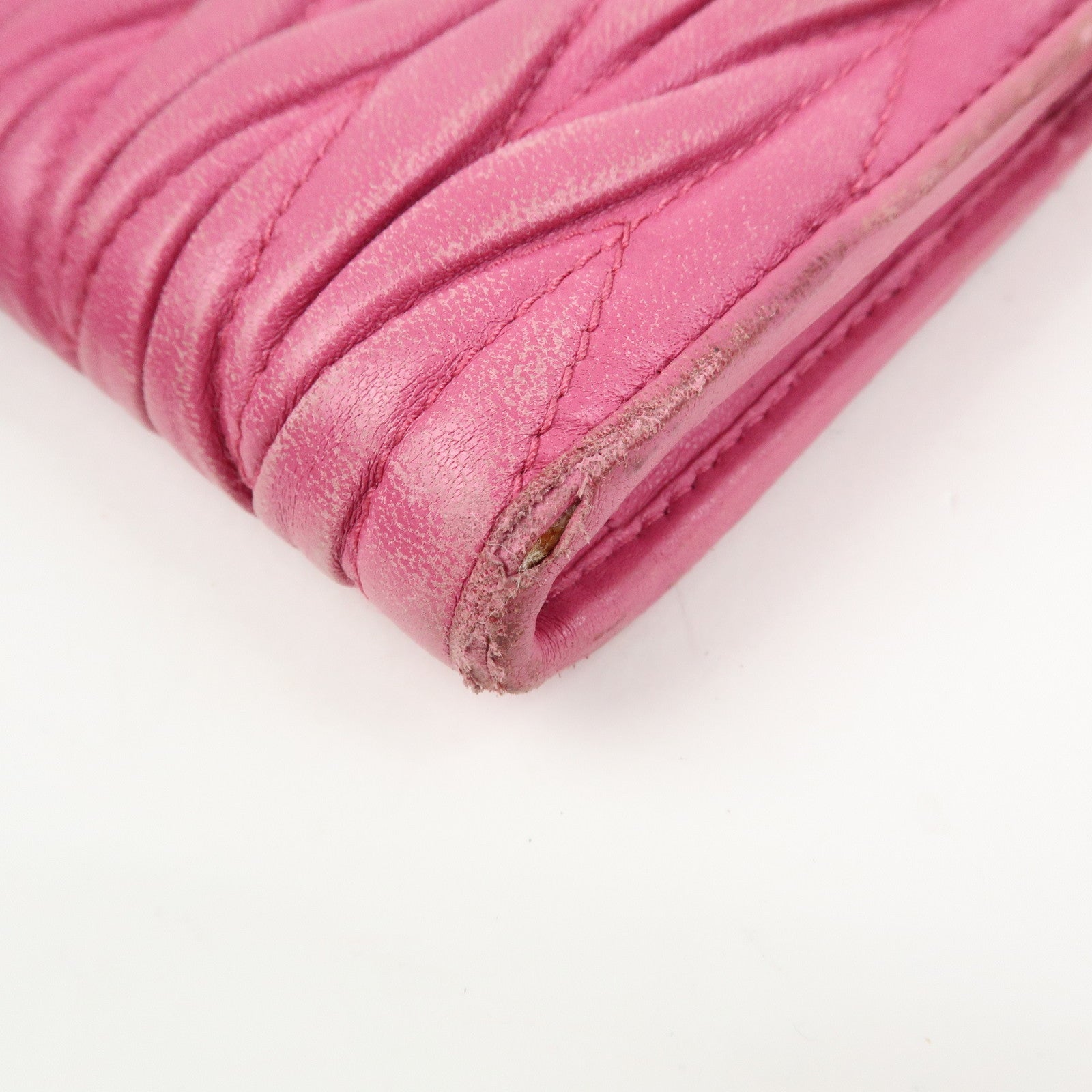 MIU MIU Logo Matelasse Nappa Leather Zippy Long Wallet Pink
