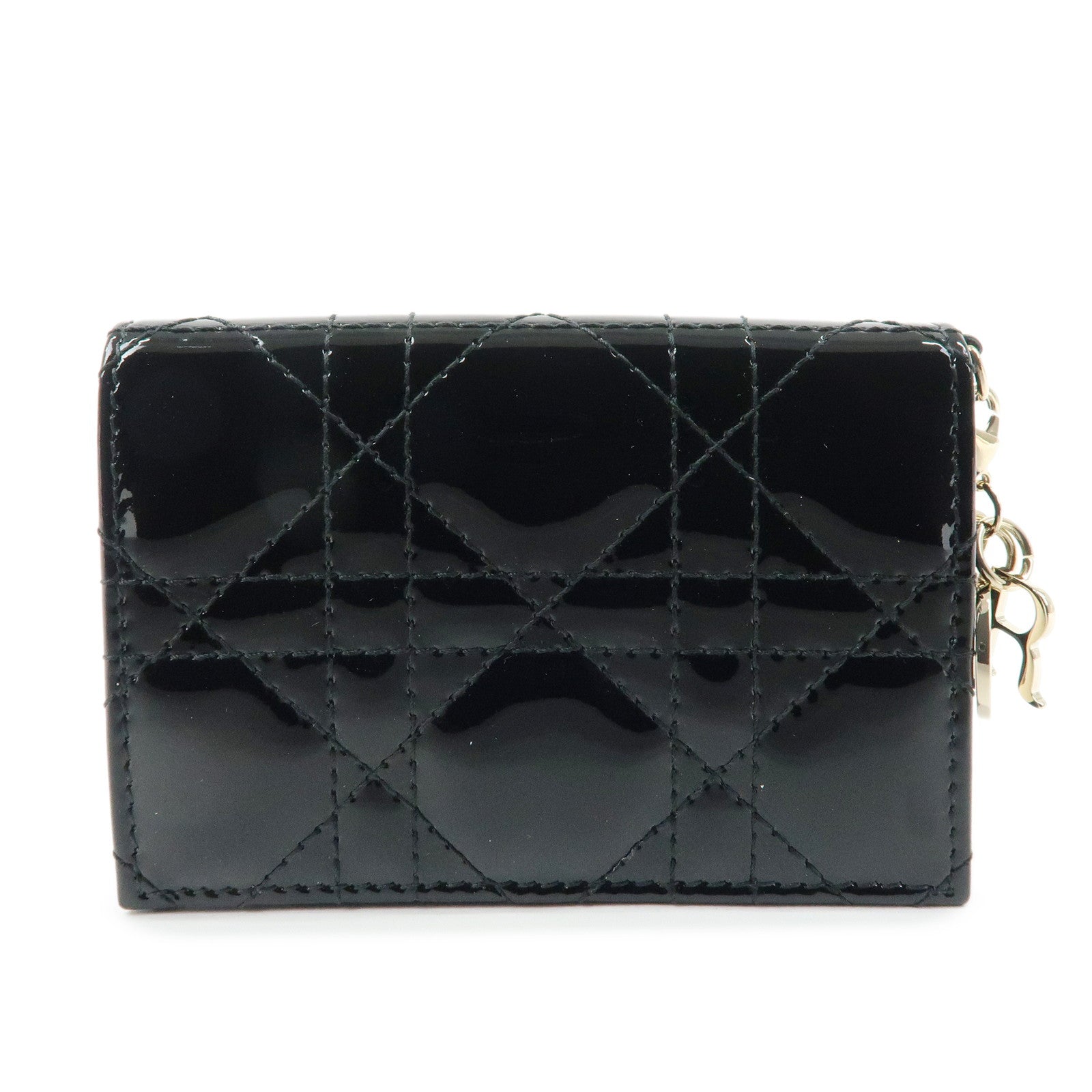 Christian Dior Lady Dior Canage Patent Leather Card Case Black