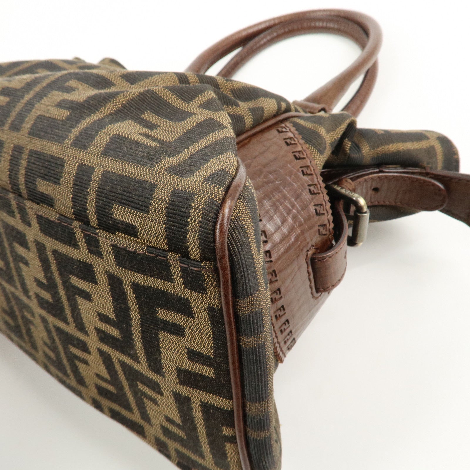 FENDI Ethnico Zucca Canvas Leather Shoulder Bag Brown 8BN157