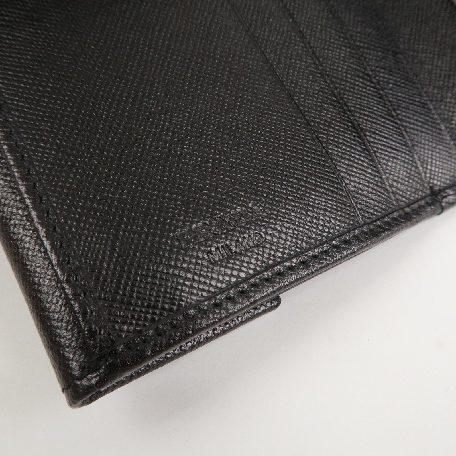 PRADA Triangle Logo Saffiano Leather Compact Wallet Black M53X