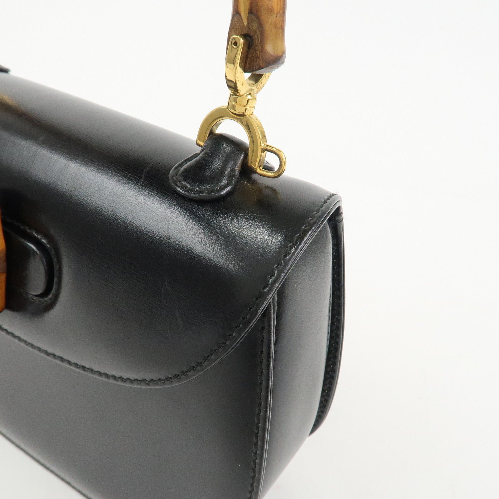 GUCCI Bamboo Leather 2WAY Bag Hand Bag Black 000 2046