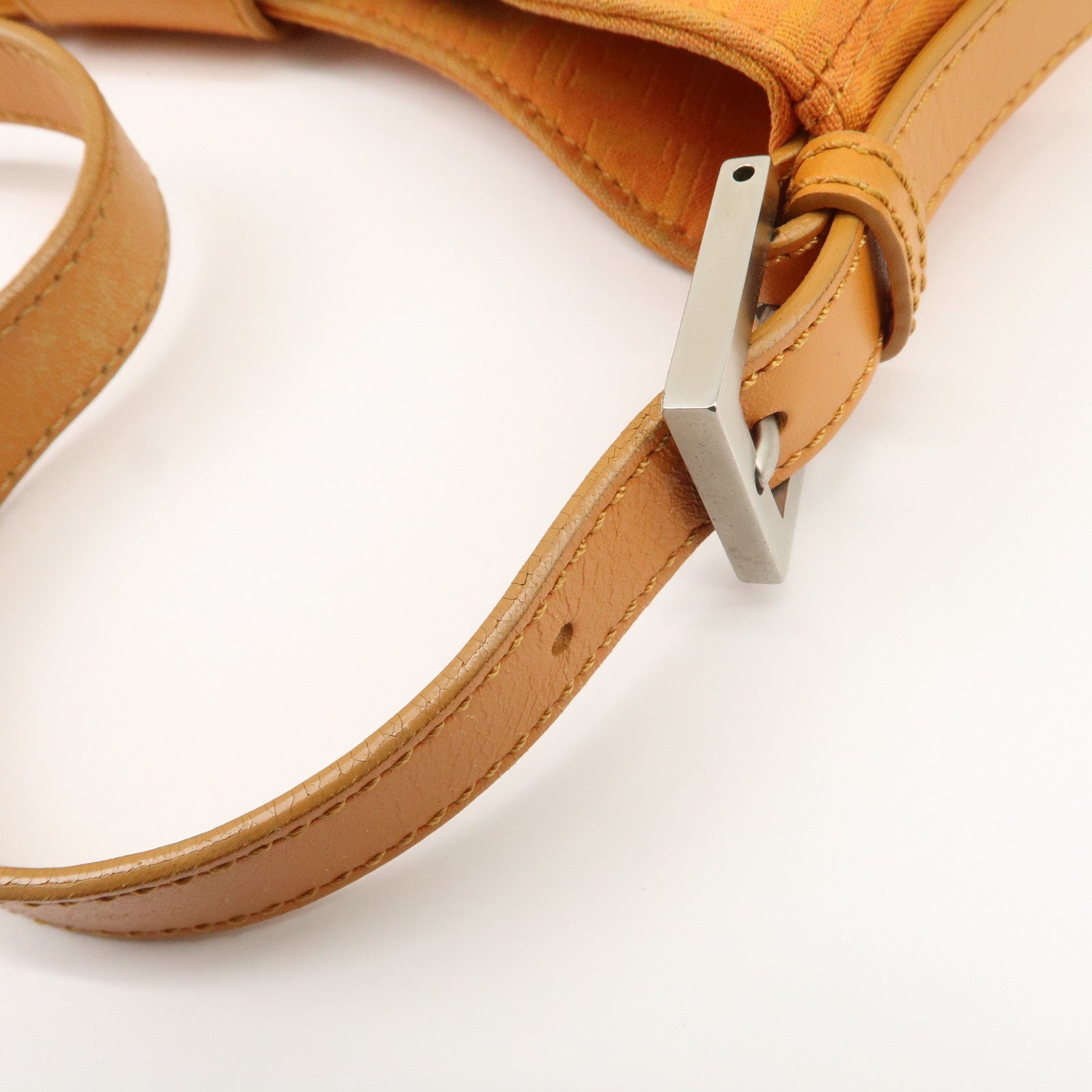 FENDI Zucchino Canvas Leather Shoulder Bag Hand Bag Orange 8BR036 Used