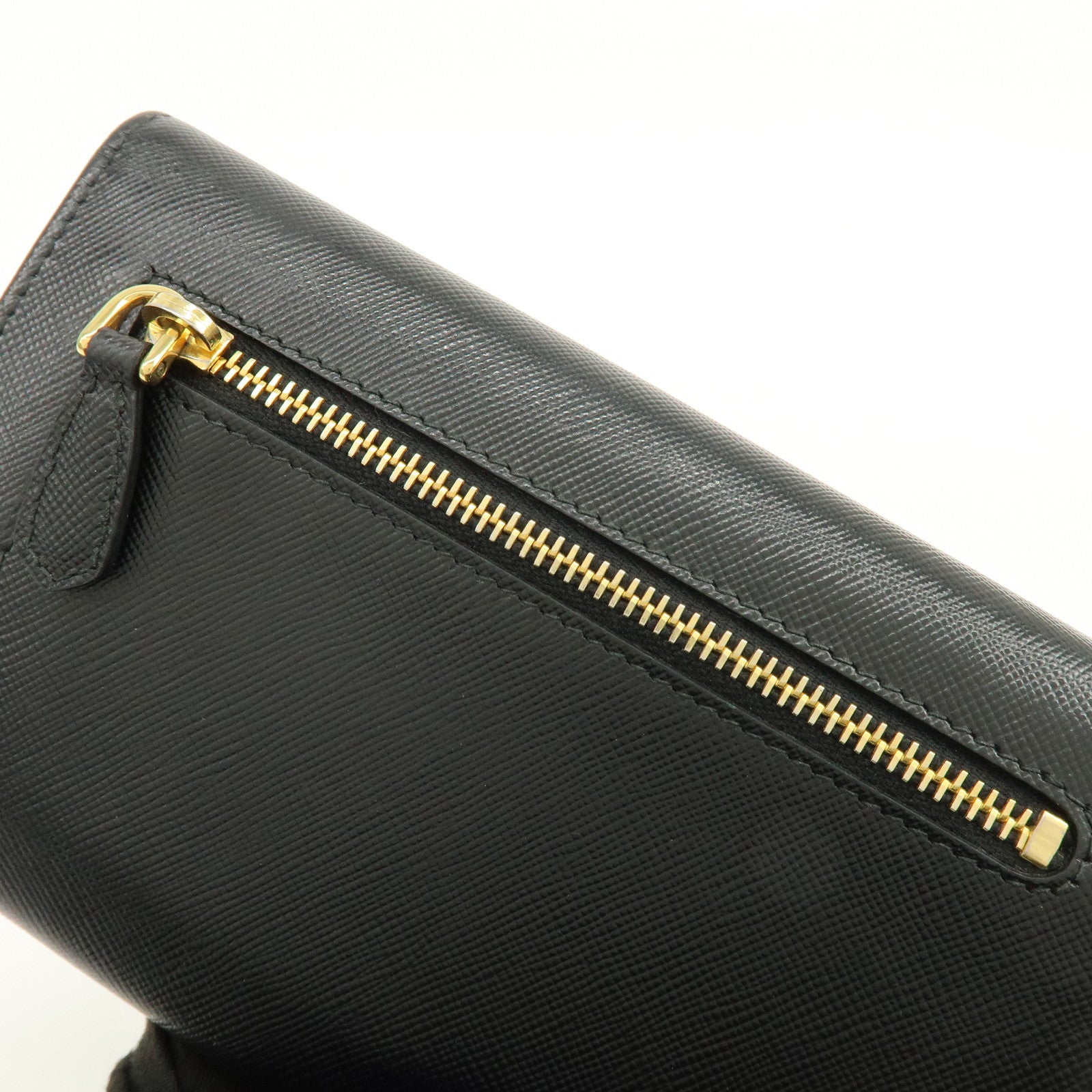 PRADA Triangle Logo Saffiano Leather Bi-fold Flap Wallet Black