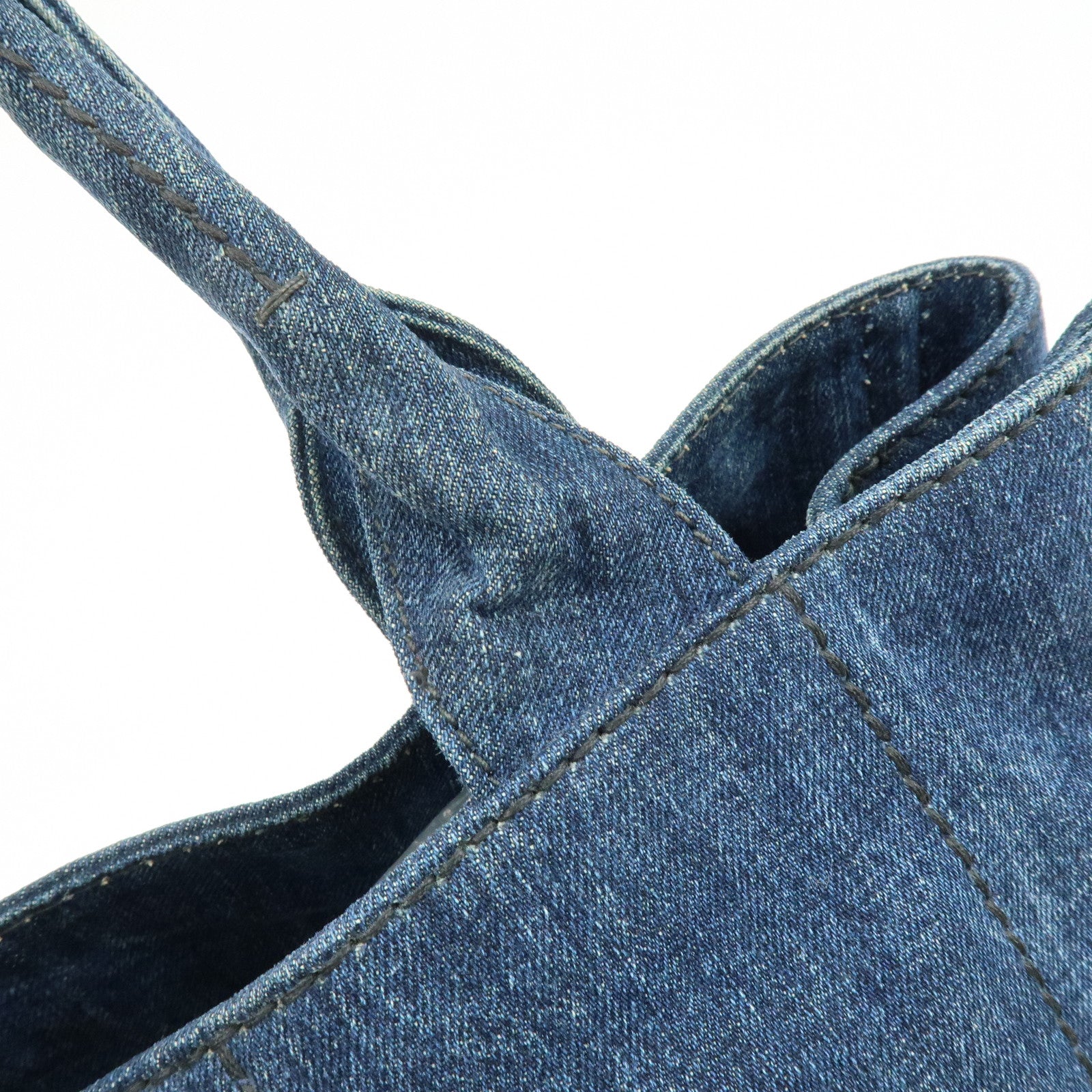 PRADA Triangle Logo Canapa Denim Tote Bag Hand Bag Denim Blue