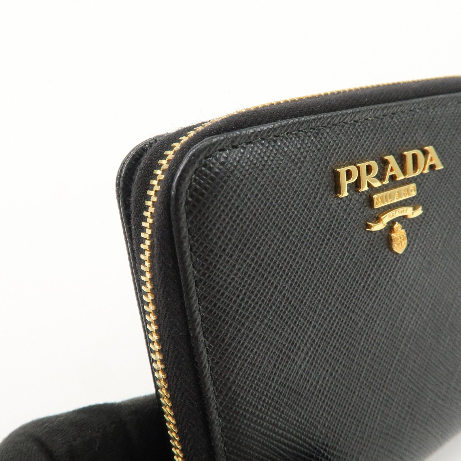PRADA Logo Saffiano Leather Round Zippy Wallet Black 1MM268