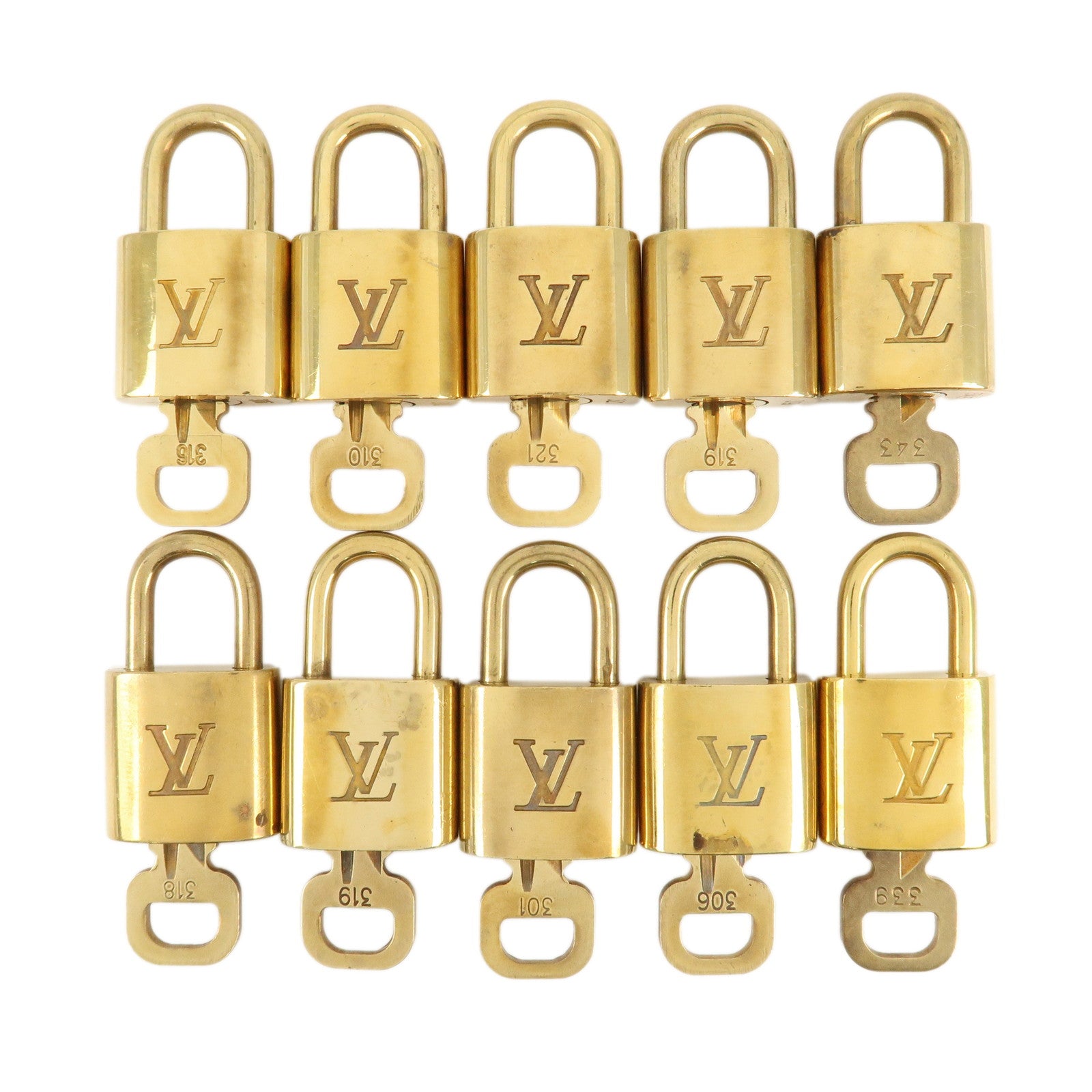 Louis Vuitton Set of 10 Lock & Key Cadena Key Lock Metal Gold Used