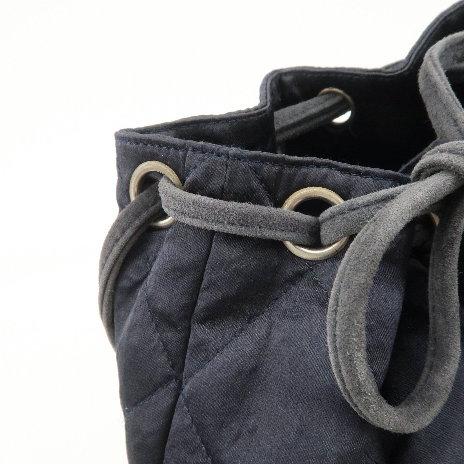 CHANEL Matelasse Satin Suede Drawstring Back Pack Black Used