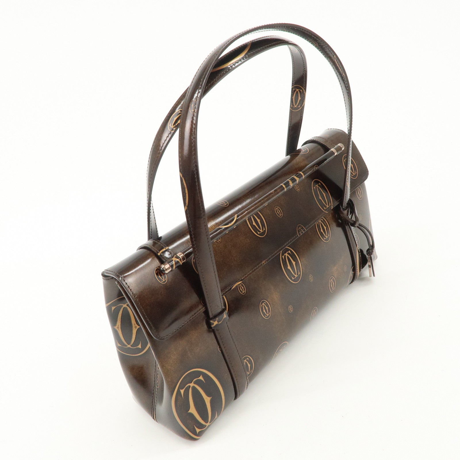 Cartier Happy Birthday 2C Logo Patent Leather Hand Bag Shoulder Bag