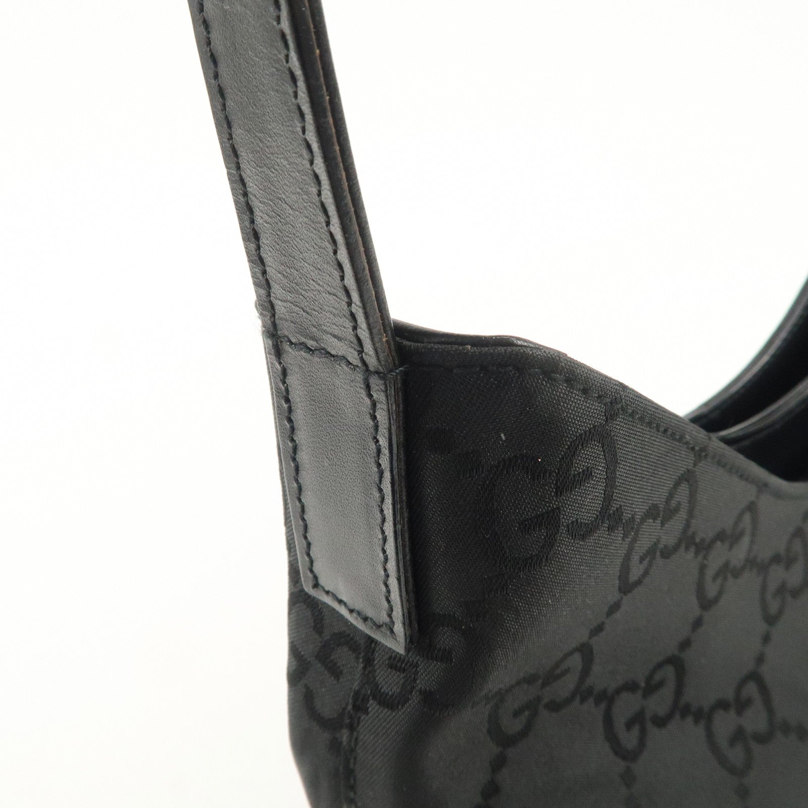 GUCCI GG Nylon Leather Shoulder Bag Hand Bag Silver HDW Black 31769 Used