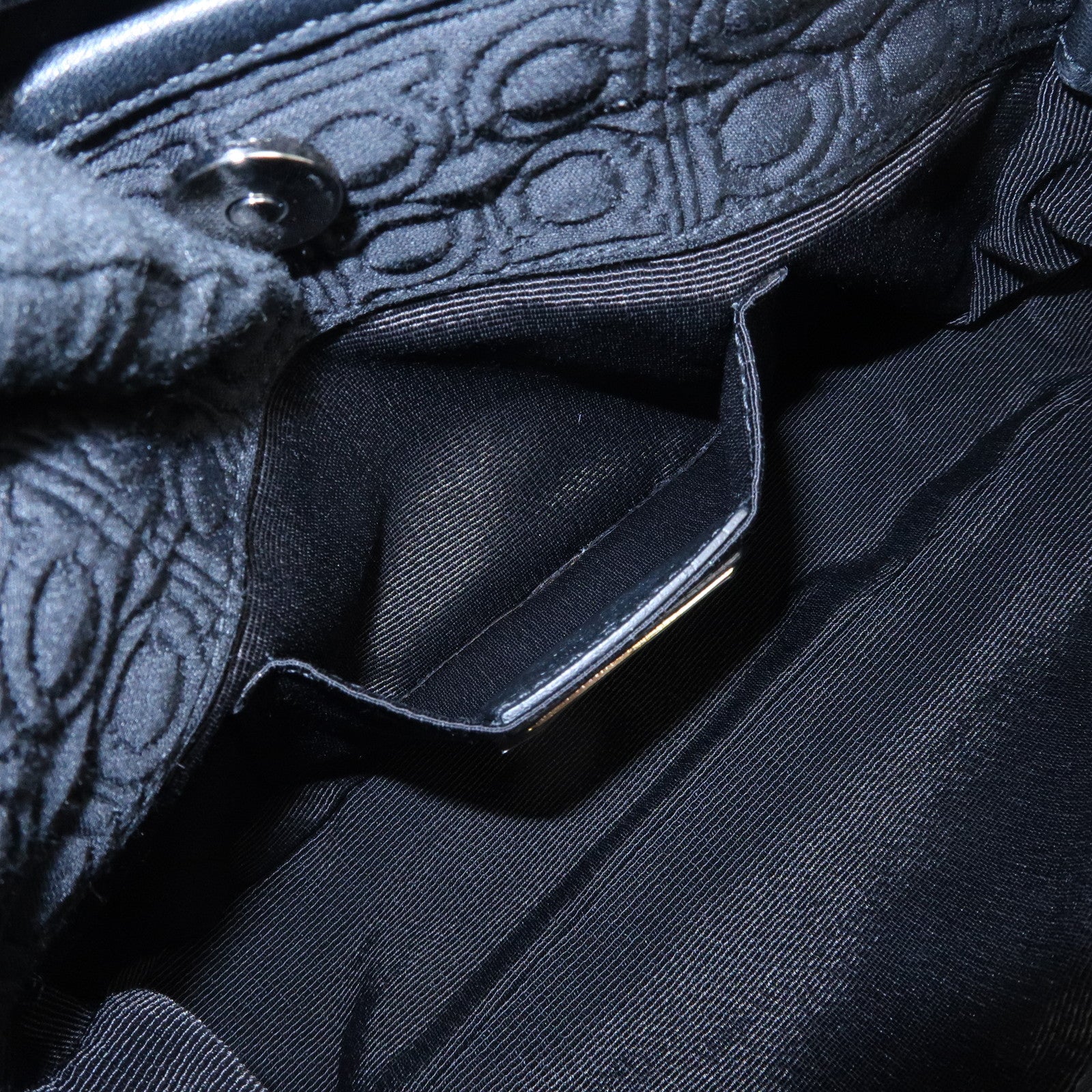 Ferragamo Gancini Canvas Leather Mini Hand Bag Black