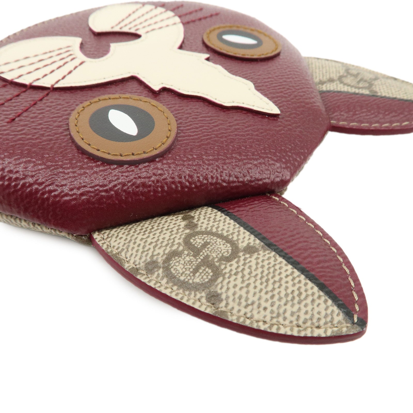 GUCCI GG Supreme Leather Cat Shape Coin Case Beige Bordeaux 818766 Used
