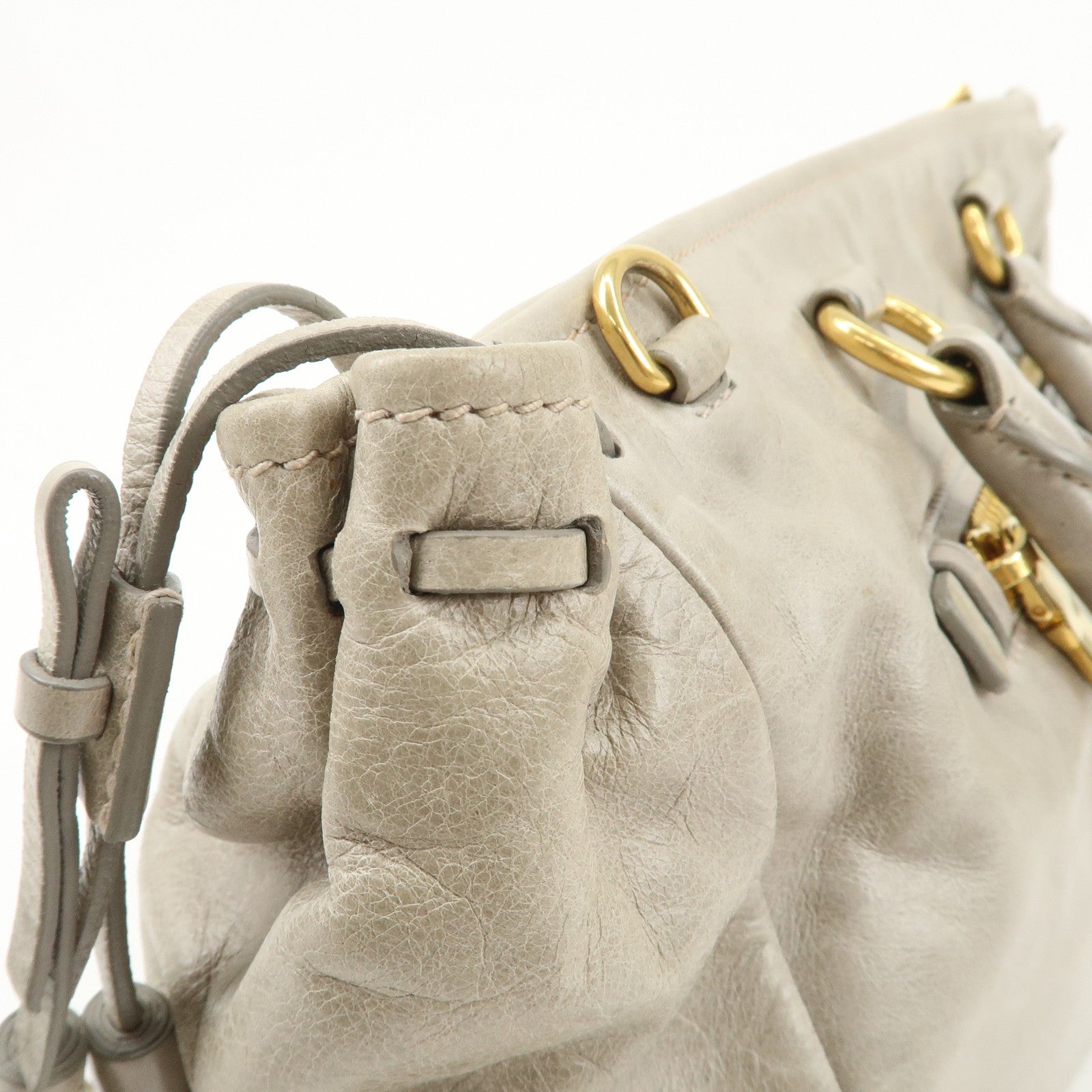 PRADA Triangle Logo VITELLOSHINE Leather 2Way Bag Hand Bag Gray BN1921 Used