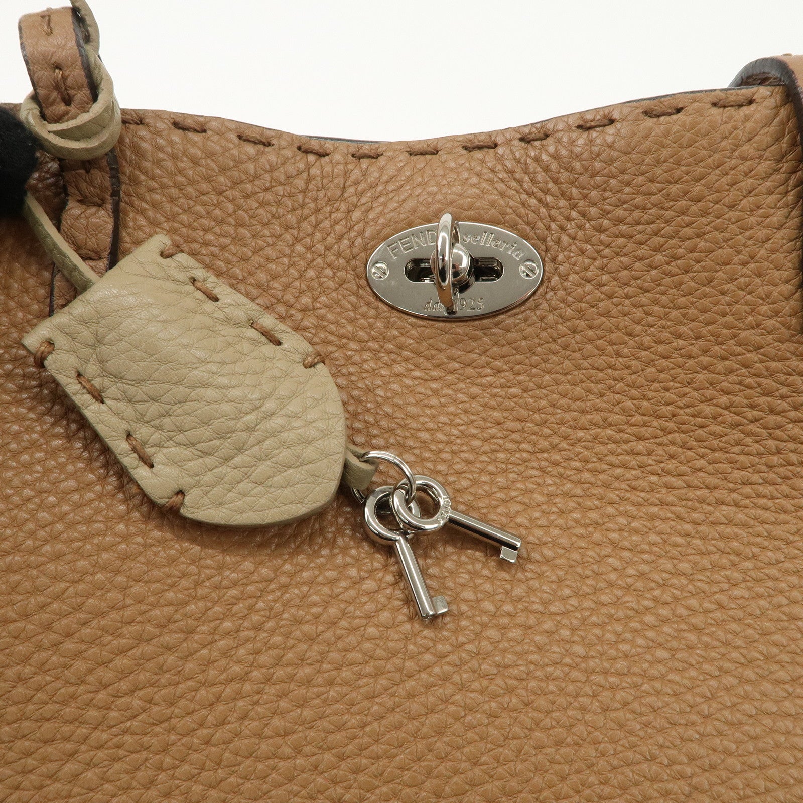 FENDI Selleria Leather Small Carla Tote Bag Shoulder Bag Brown 8BH257 Used