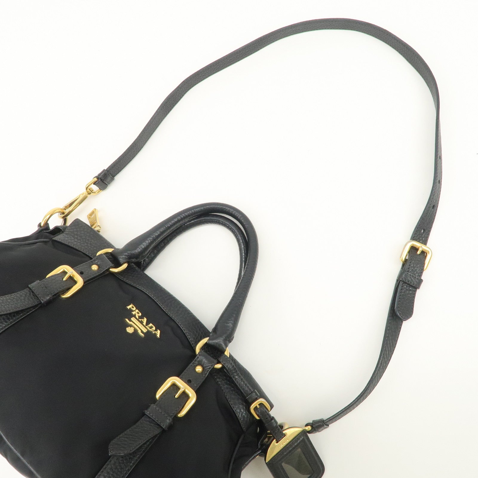 PRADA Nylon Leather 2WAY Bag Hand Bag Shoulder Bag Black BN2032