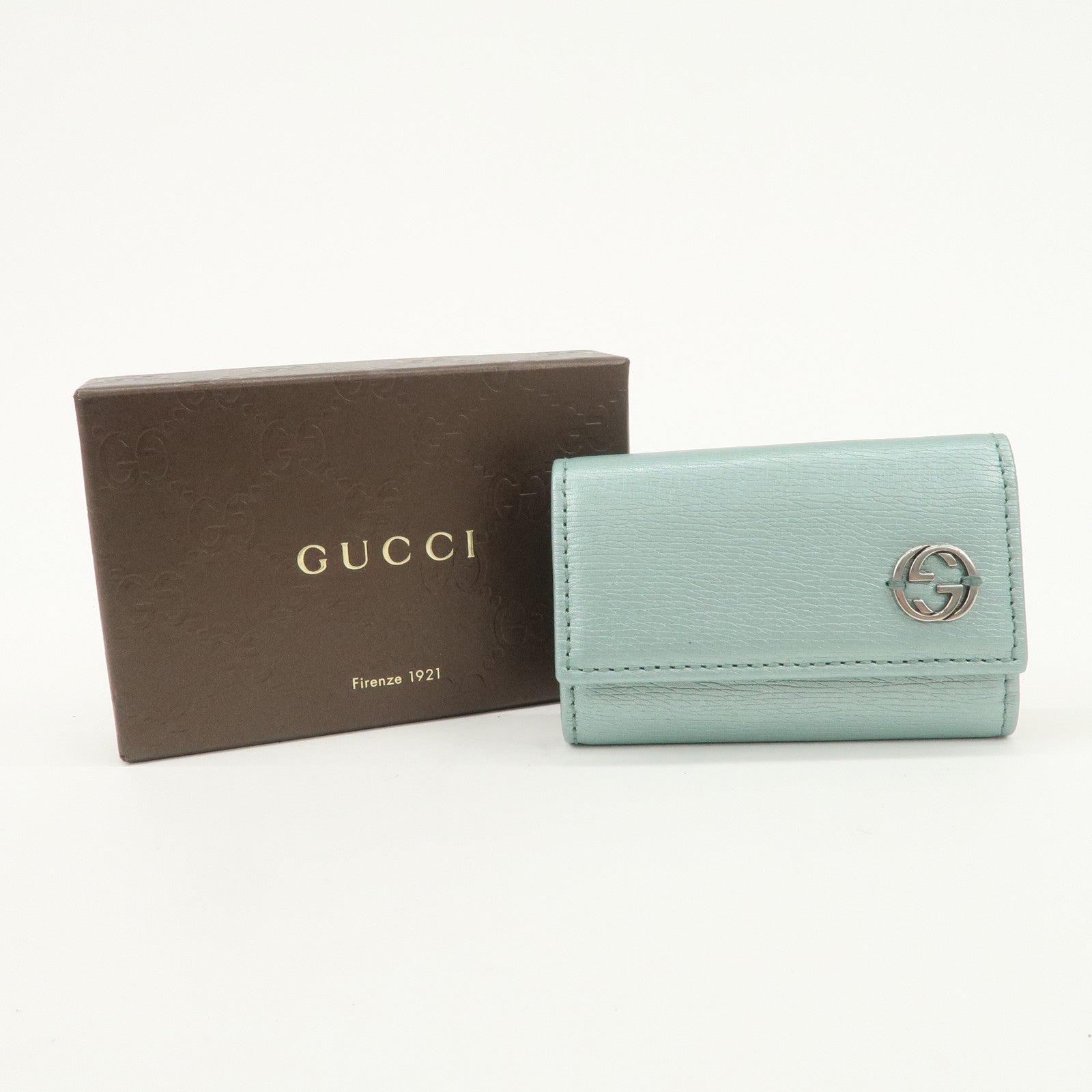 GUCCI Interlocking G Leather Key Case 6Rings Blue 256337