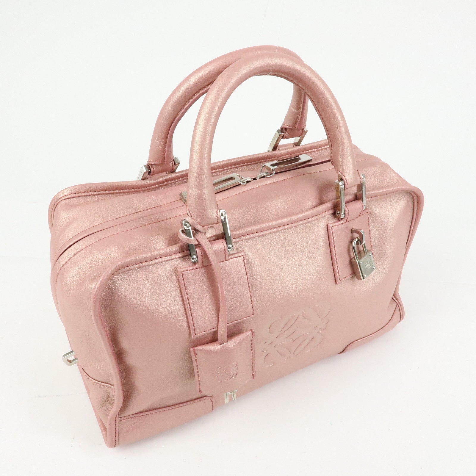 LOEWE Anagram Amazona 28 Leather Hand Bag Metallic Pink