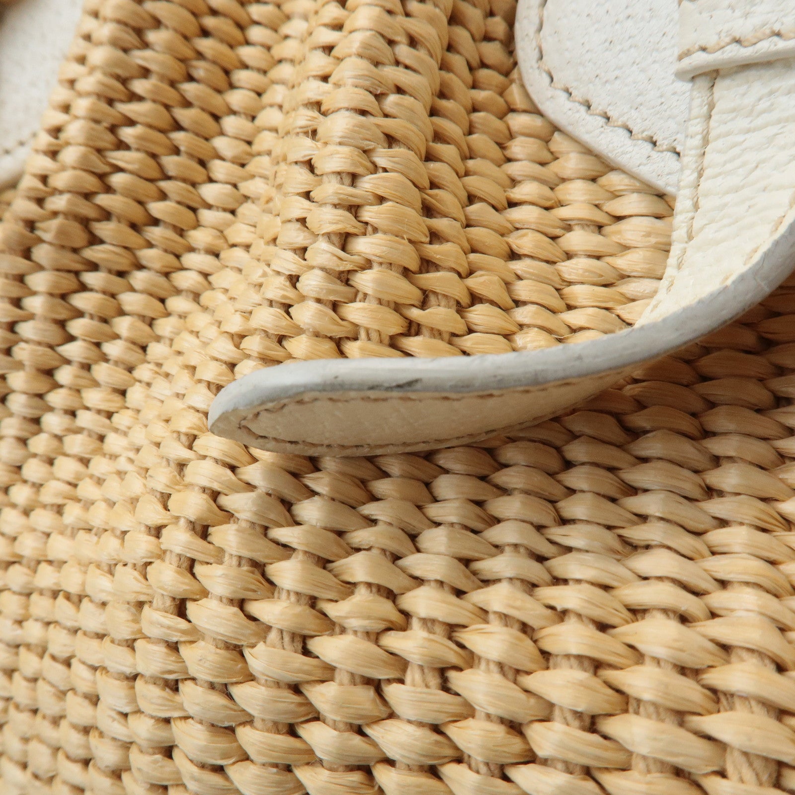 PRADA Triangle Leather Raffia Shoulder Bag Straw Bag Beige BR3693 Used