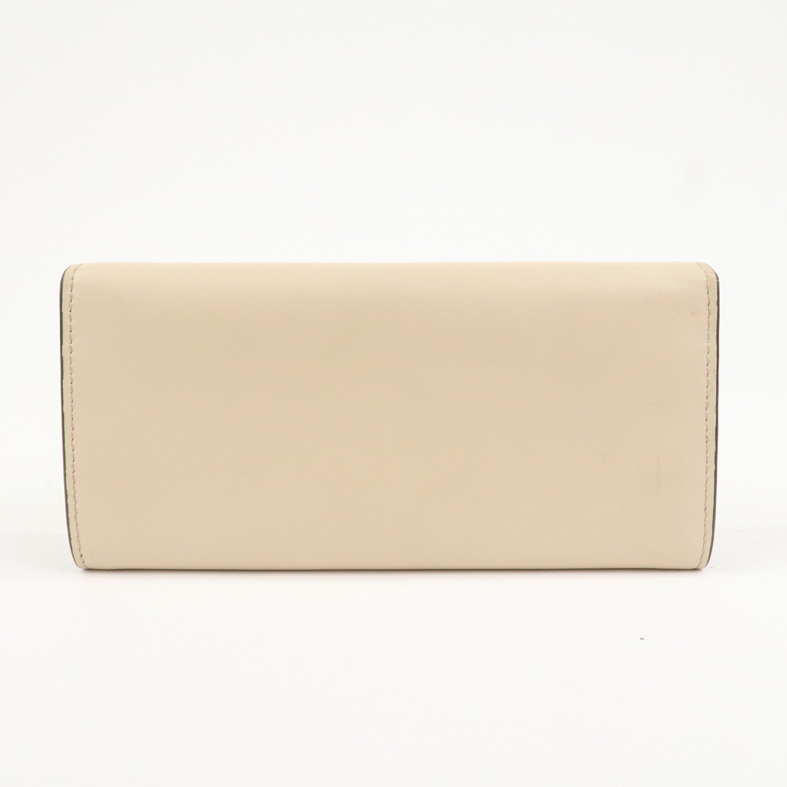 FENDI Logo Leather Flap Continental Long Wallet Beige 8M0251