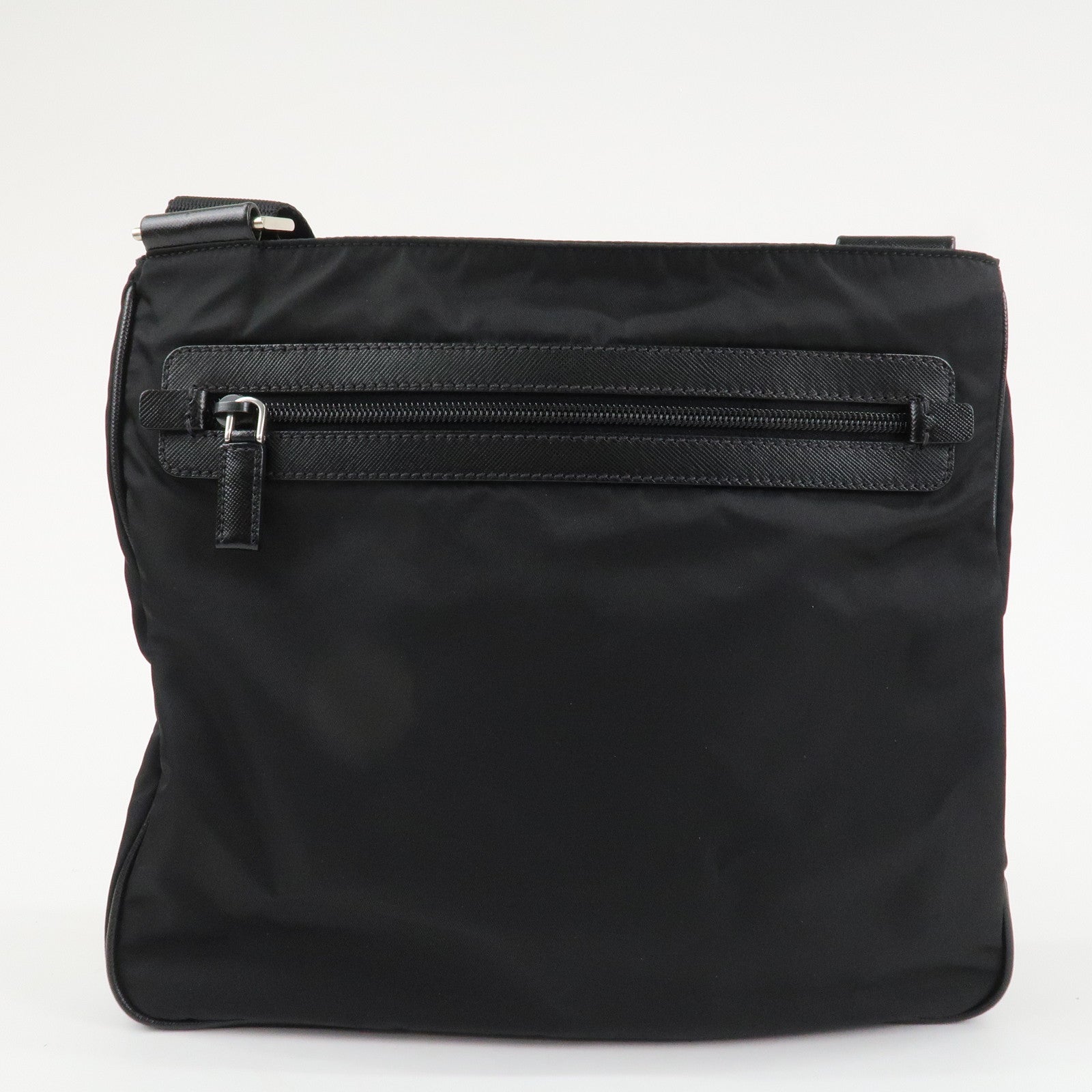 PRADA Triangle Logo Nylon Leather Shoulder Bag Silver HDW Black Used
