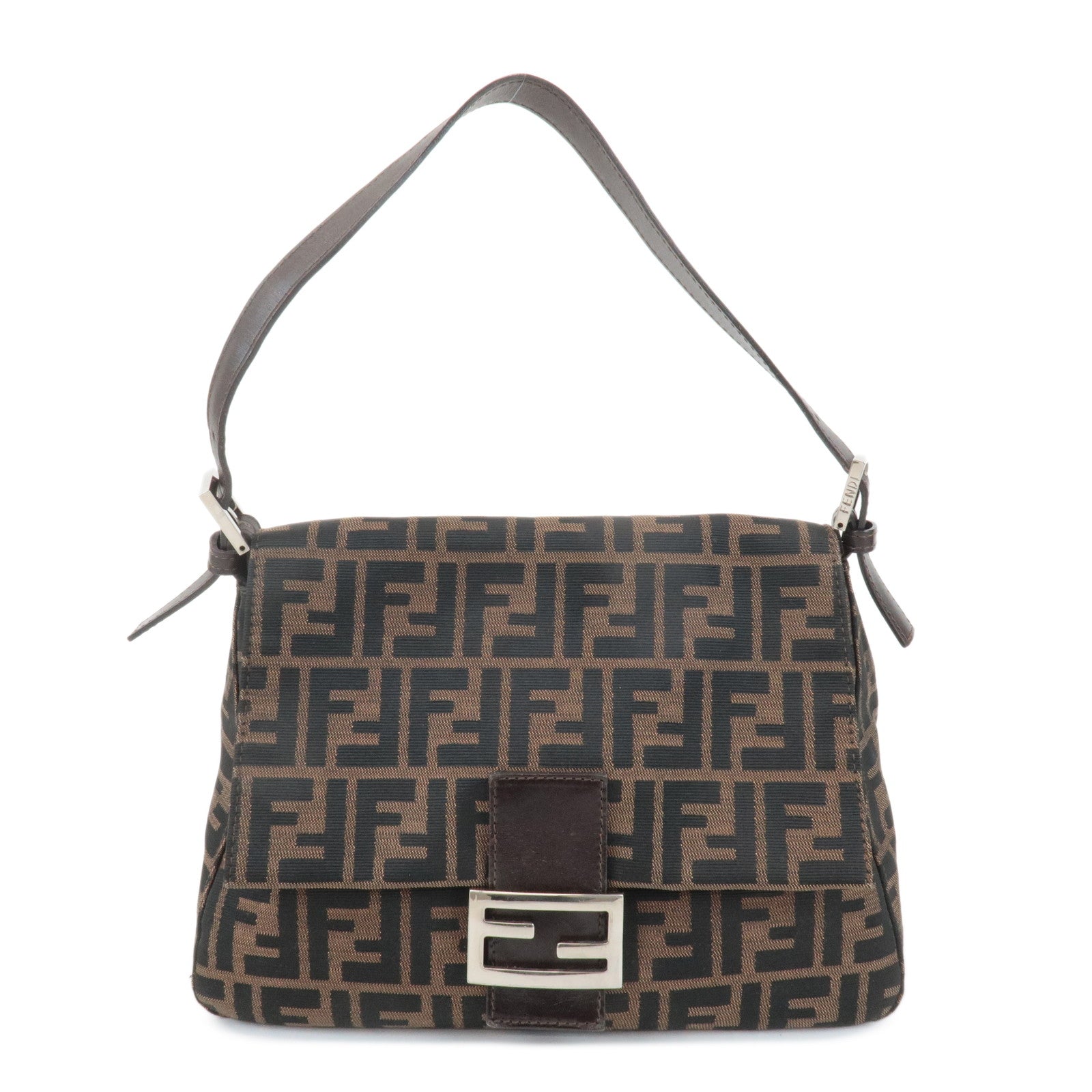 FENDI Mamma Baguette Canvas Leather Shoulder Bag Silver HDW 26325 Used