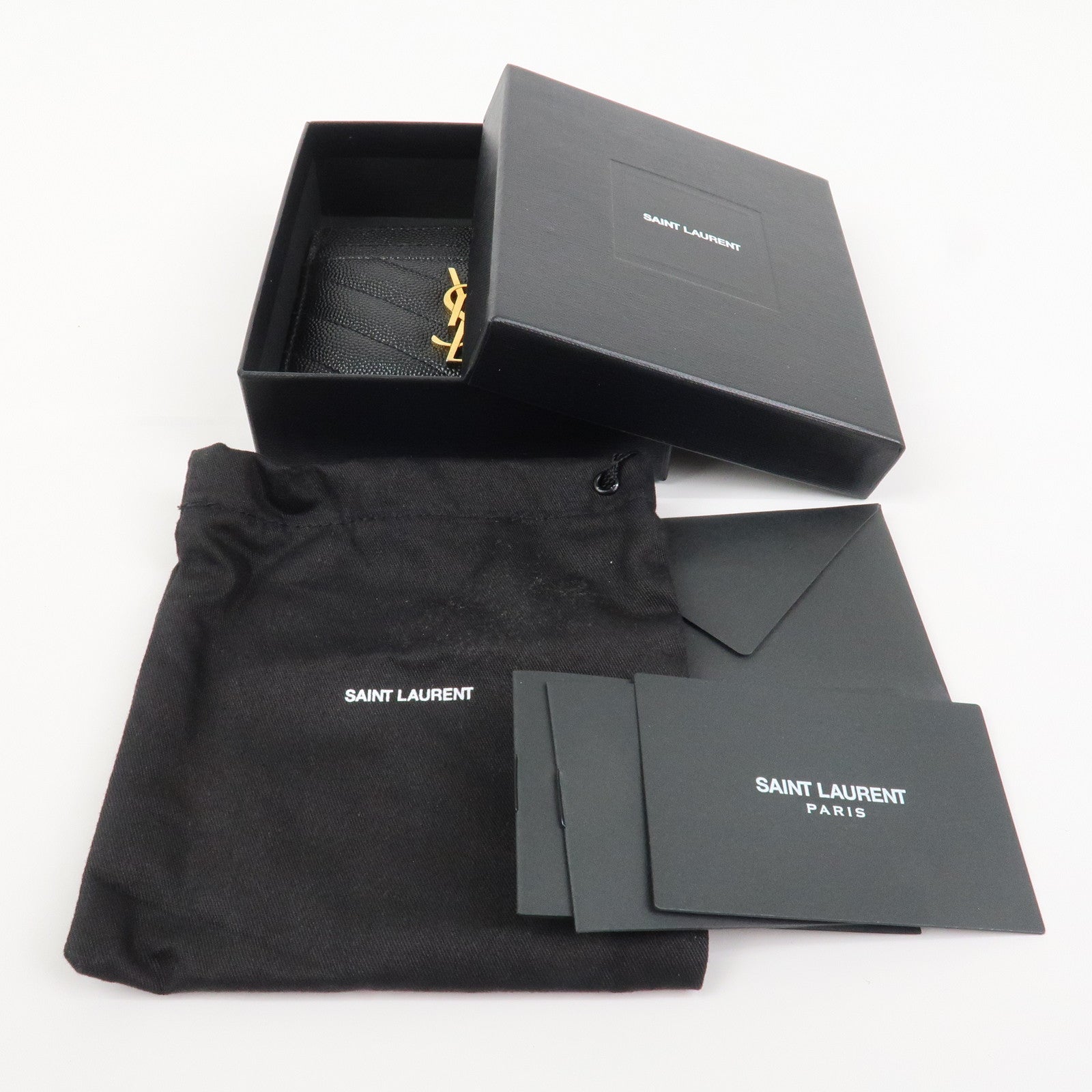 SAINT LAURENT PARIS Casandra Leather Card Case Black 423291