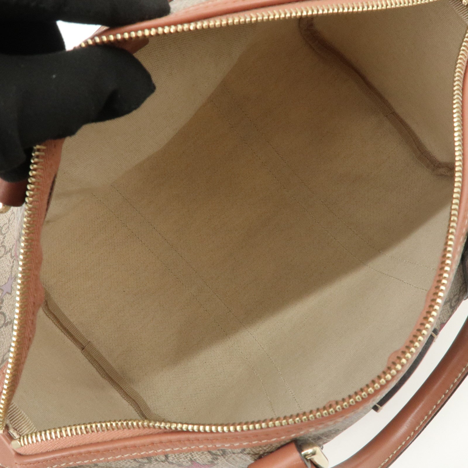 GUCCI GG Supreme Leather Boston Bag Beige Brown Star 193603