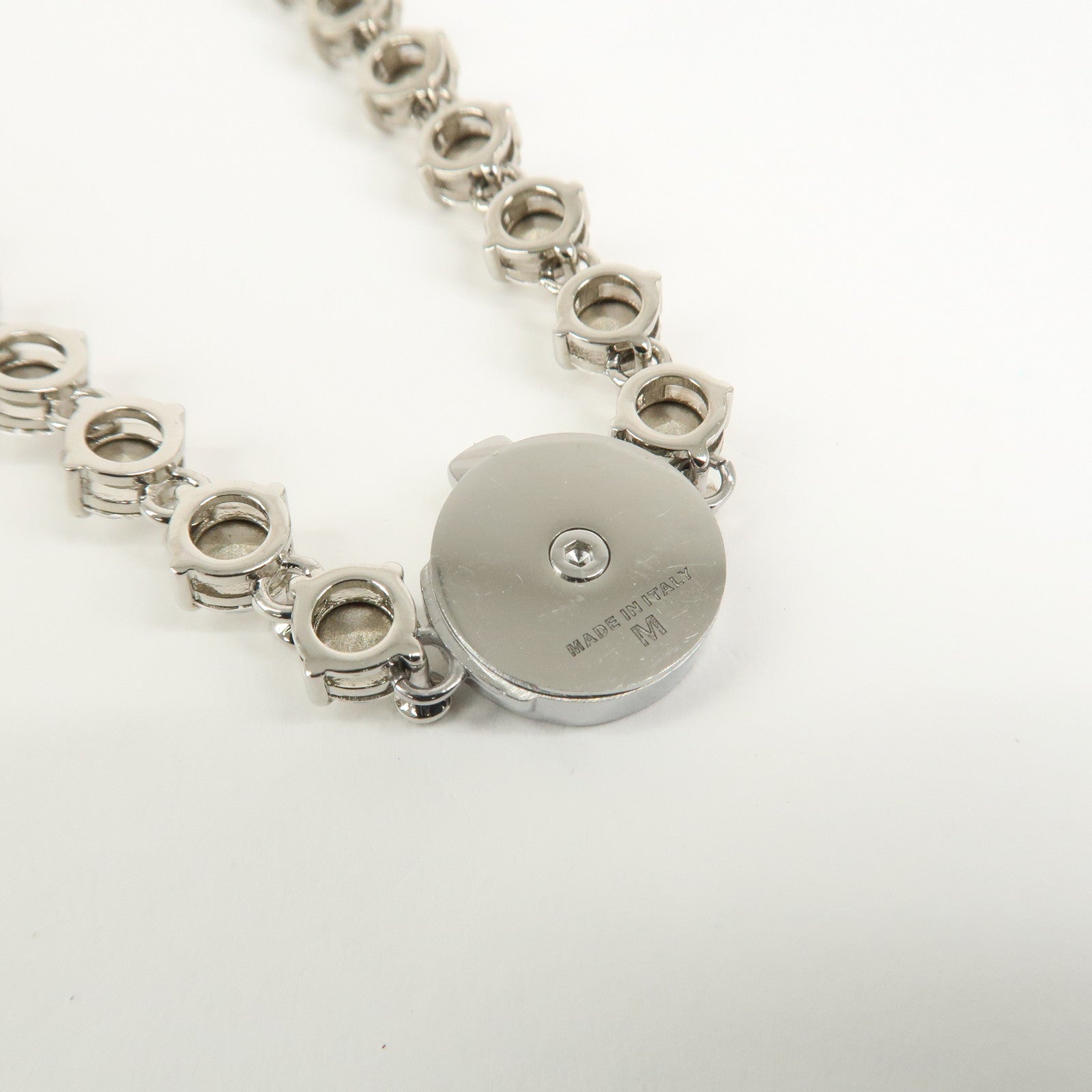 MIU MIU Logo Rhinestone Metal Necklace Choker Silver