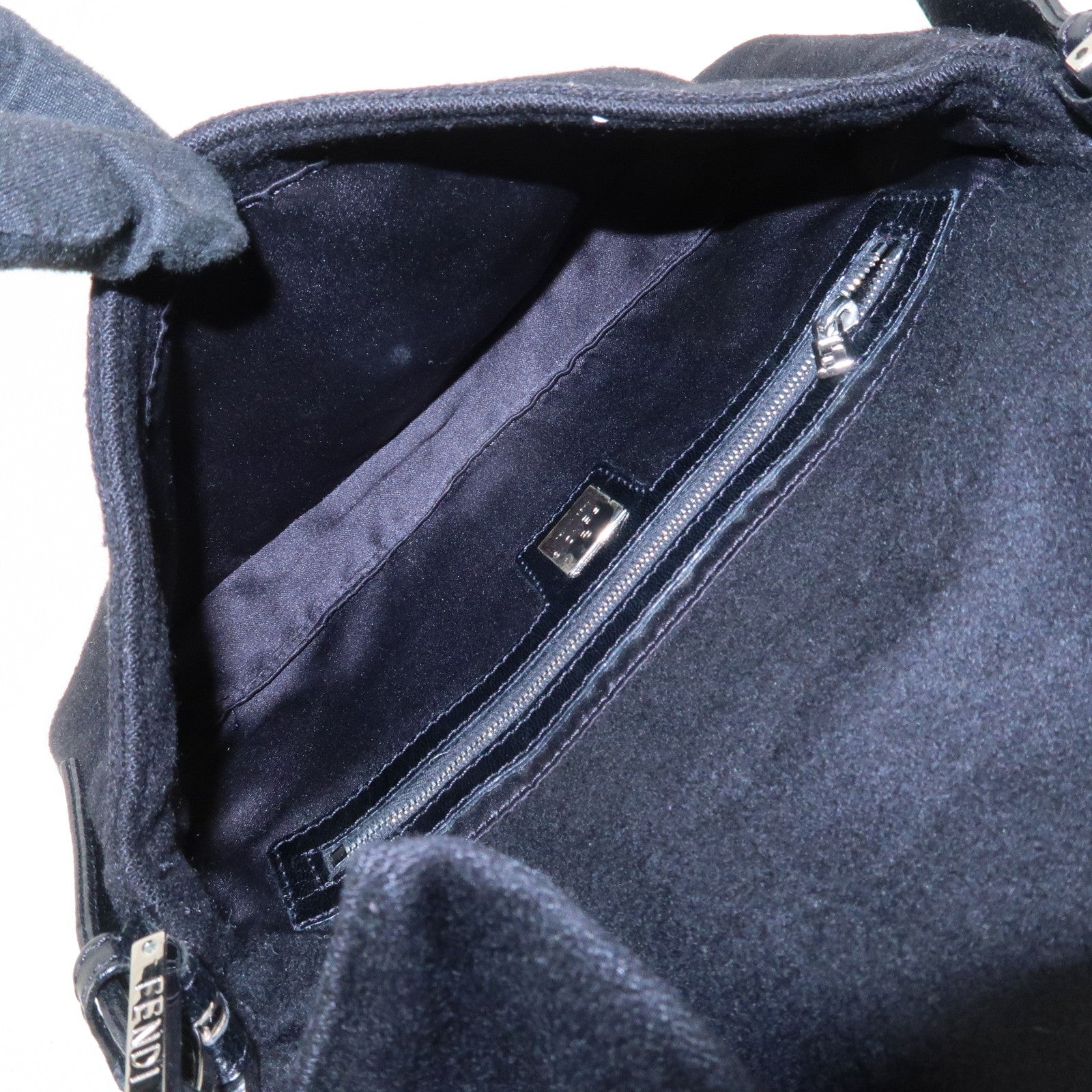 FENDI Mamma Baguette Wool Leather Shoulder Bag Hand Bag Black 26424