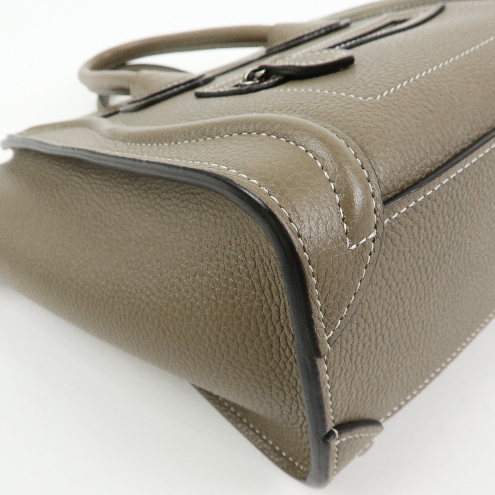 CELINE Luggage Nano Shopper Calf Leather 2Way Bag Hand Bag Gray