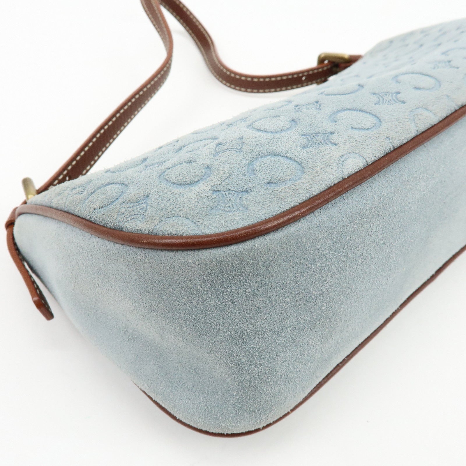 CELINE C Macadam Suede Leather Shoulder Bag Hand Bag Light Blue
