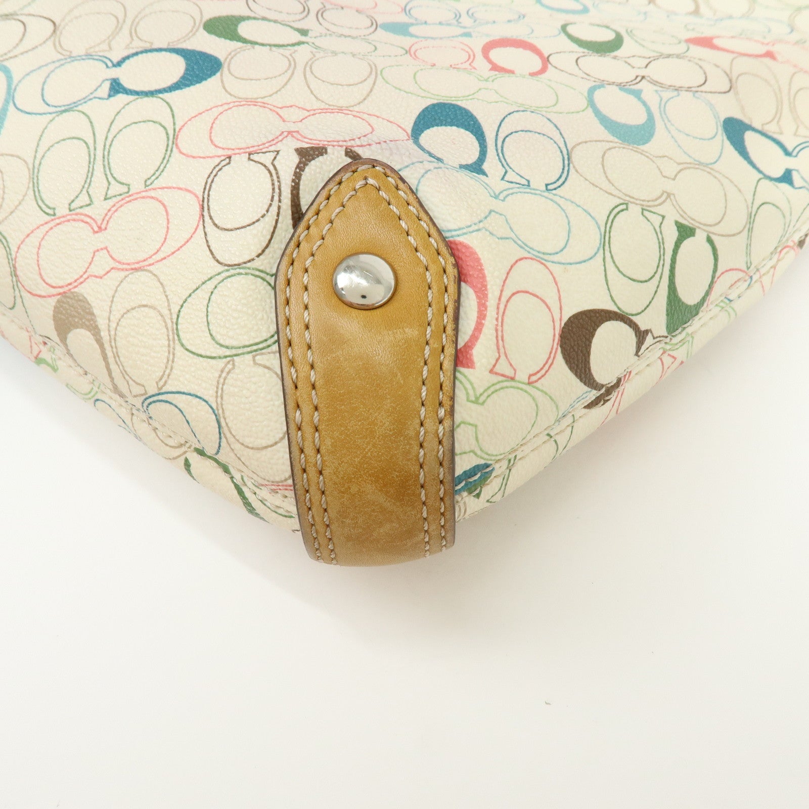 COACH Signature PVC Leather Shoulder Bag Hand Bag White Green