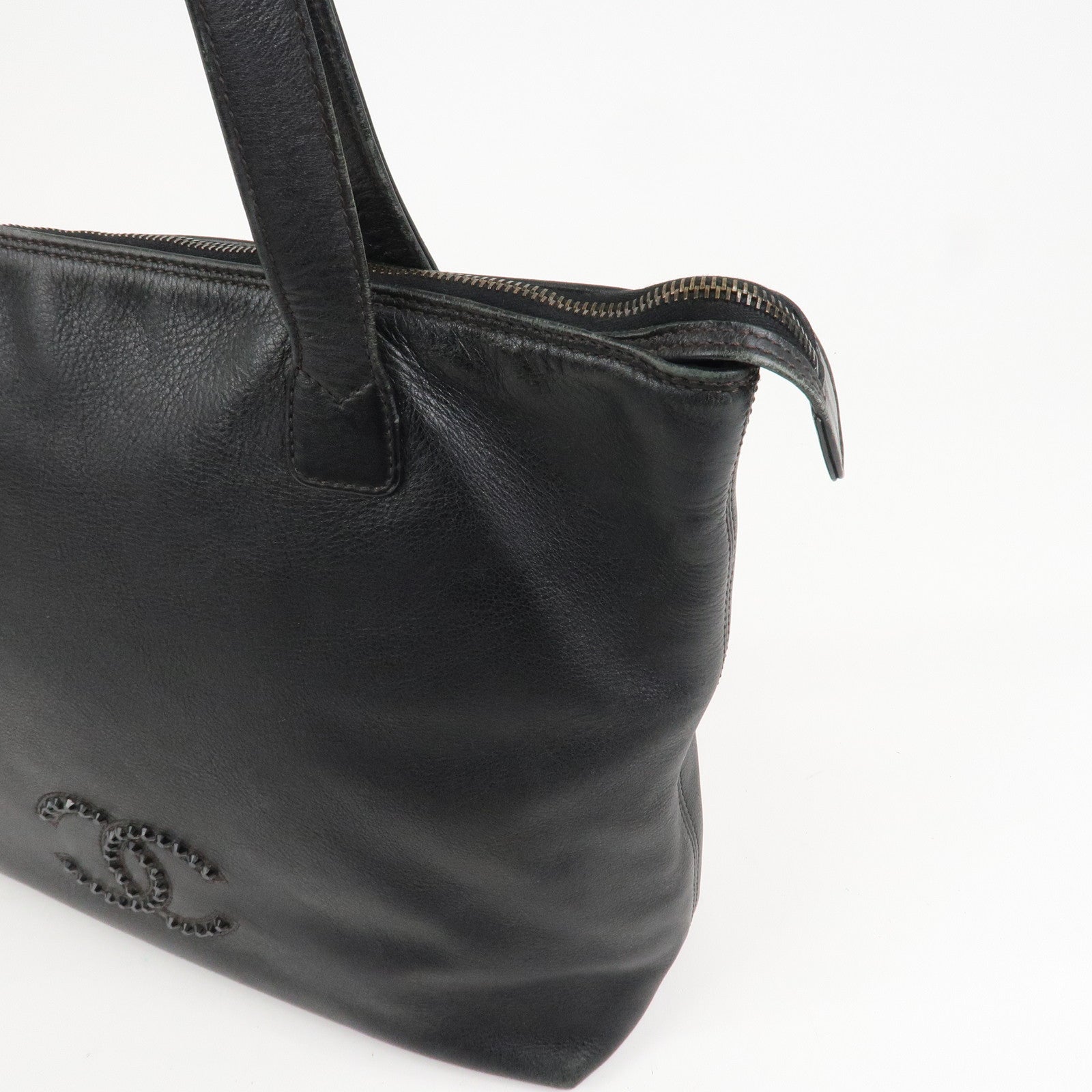 CHANEL COCO Mark Leather Tote Bag Shoulder Bag Black