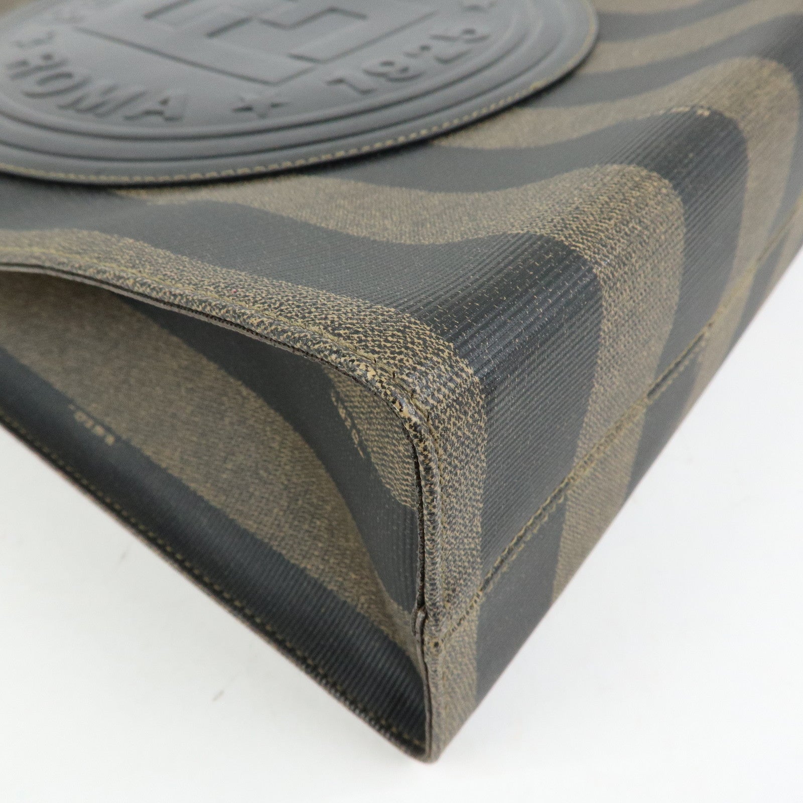 FENDI Pequin PVC Leather Tote Bag Shoulder Bag Black Brown 259980