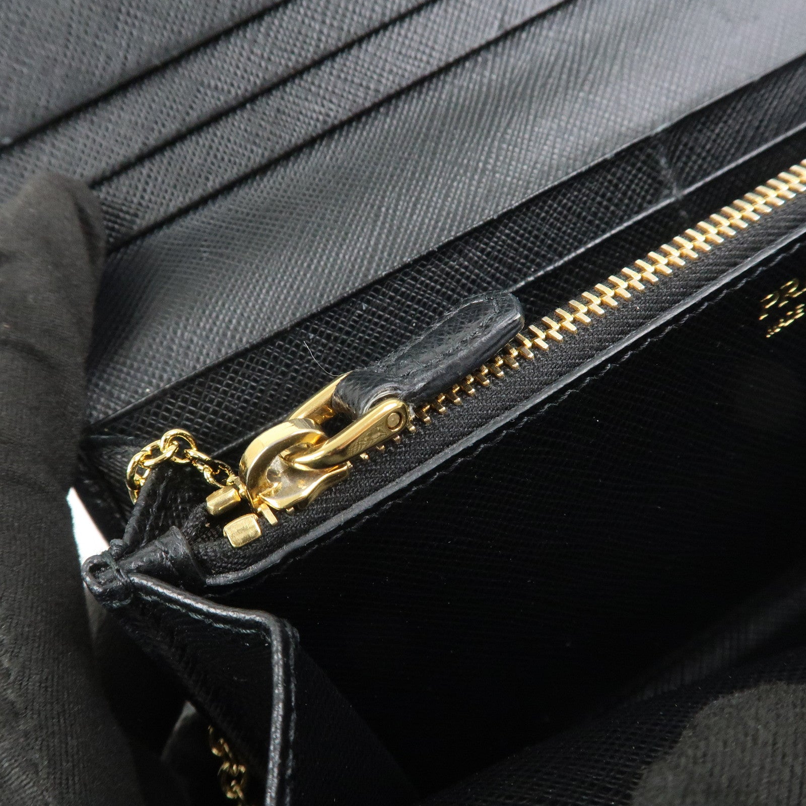 PRADA Logo Saffiano Leather Flap Bi-Fold Long Wallet Black 1MH132