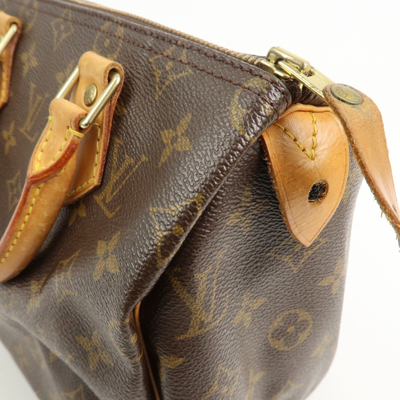 Louis Vuitton Monogram Canvas Leather Speedy 25 Boston Bag Brown M41528
