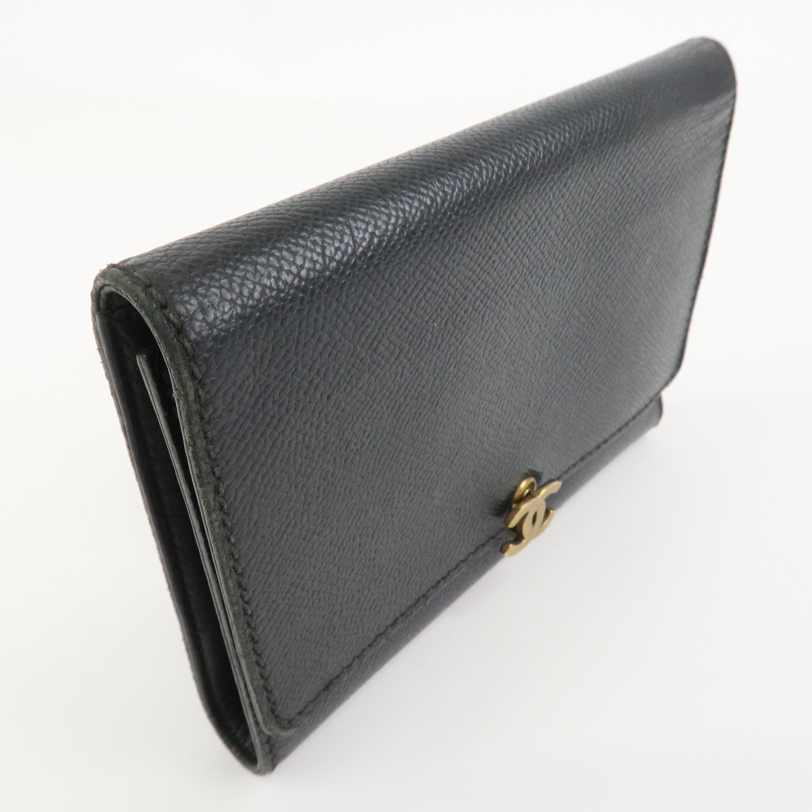 CHANEL COCO Mark Calf Leather Compact Wallet Black