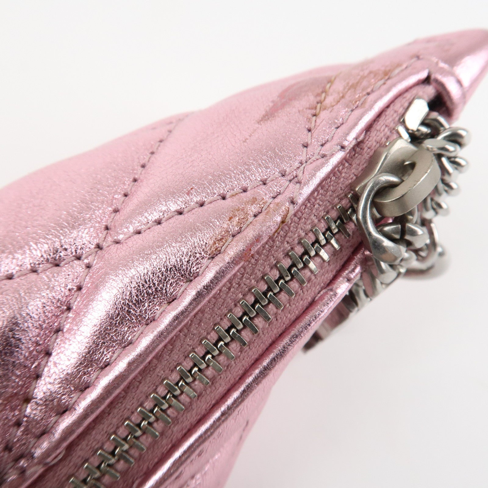 SAINT LAURENT PARIS Leather Coin Case Key Case Metallic Pink Used