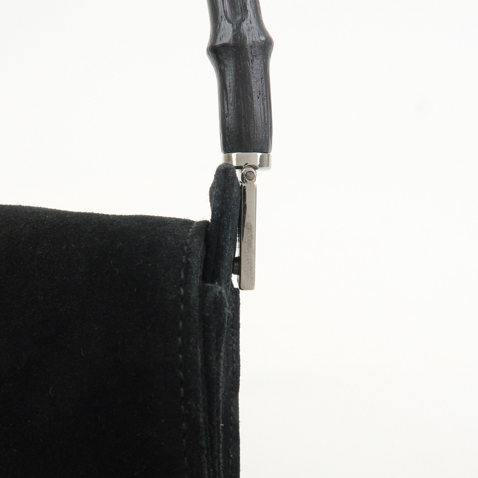 GUCCI Bamboo Suede Handle Shoulder Bag Hand Bag Black 001・3239