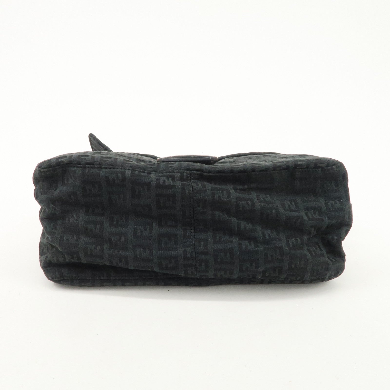 FENDI Mamma Baguette Zucchino Leather Canvas Shoulder Bag Black 8BR001 Used