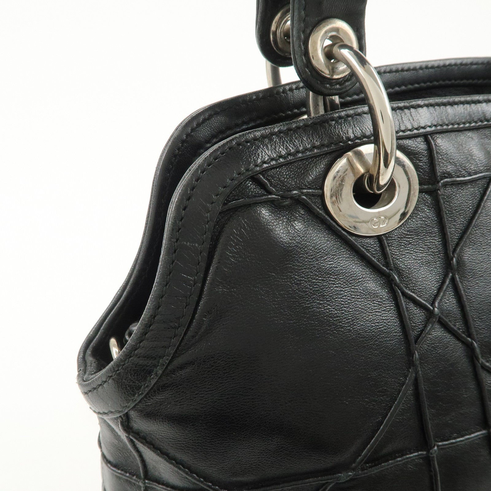 Christian Dior Cannage Granville Leather 2Way Bag Hand Bag Black